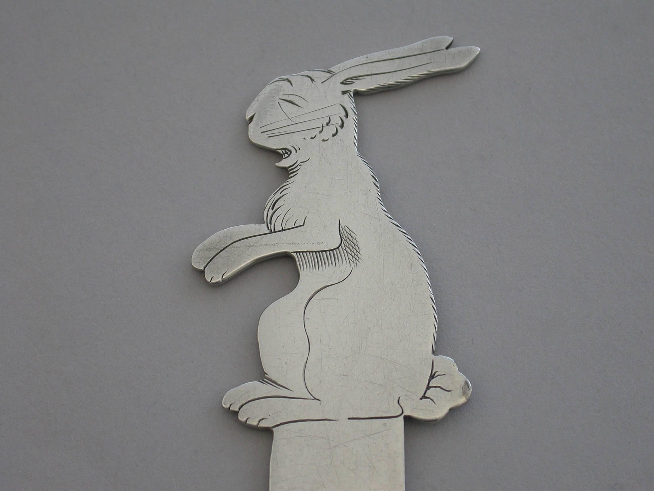 English George V Novelty Silver Rabbit Letter Opener 'Benjamin Rabier', 1929