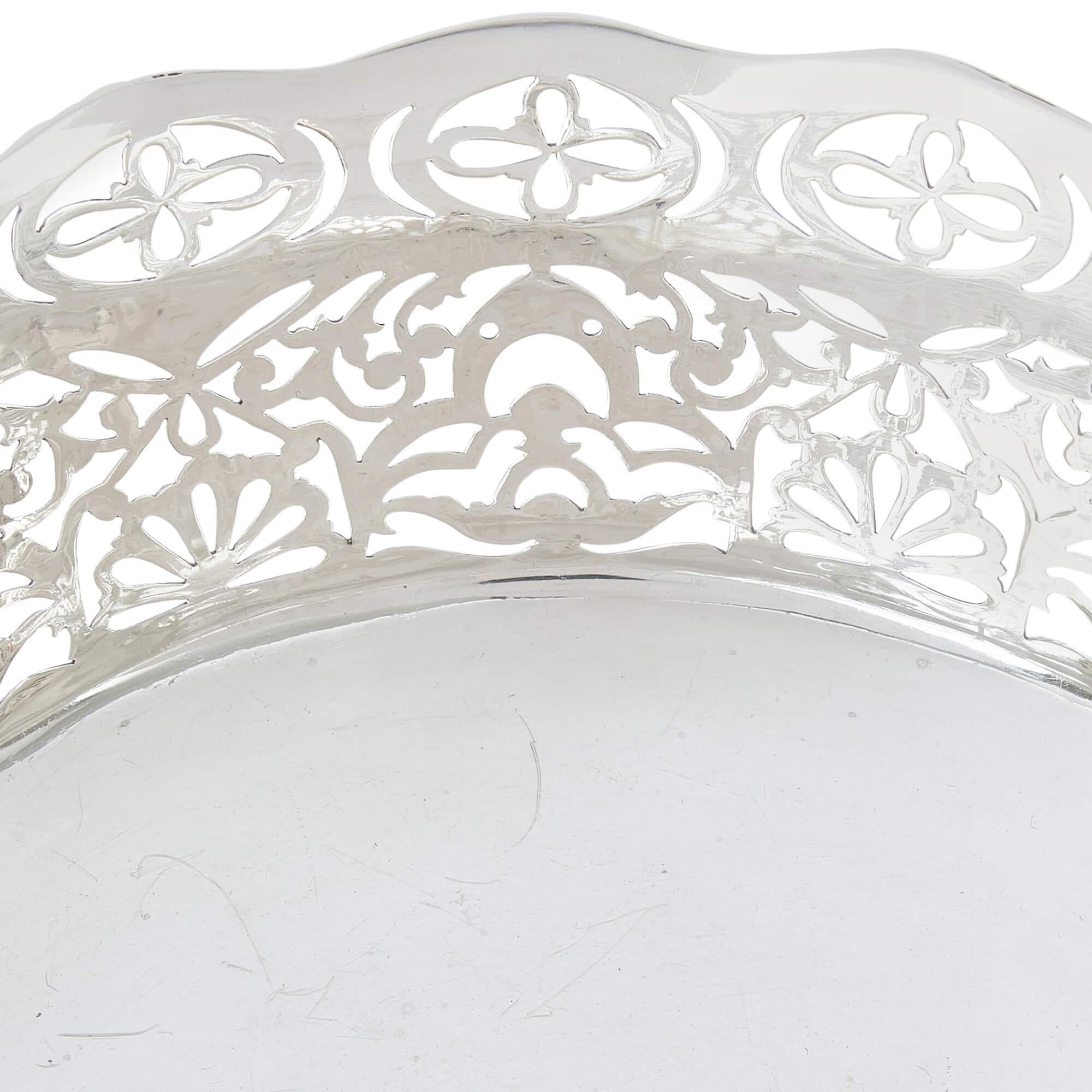 English George V Openwork Round Silver Bowl  For Sale
