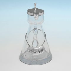 Vaso da whisky in vetro antico e argento sterling del periodo di Giorgio V o chota peg