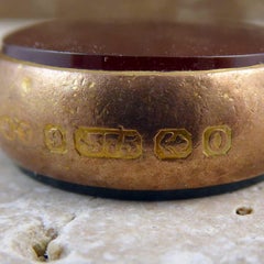 George V Rose Gold Fob, Cornelian and Bloodstone, 9 Karat, Birmingham, 1913