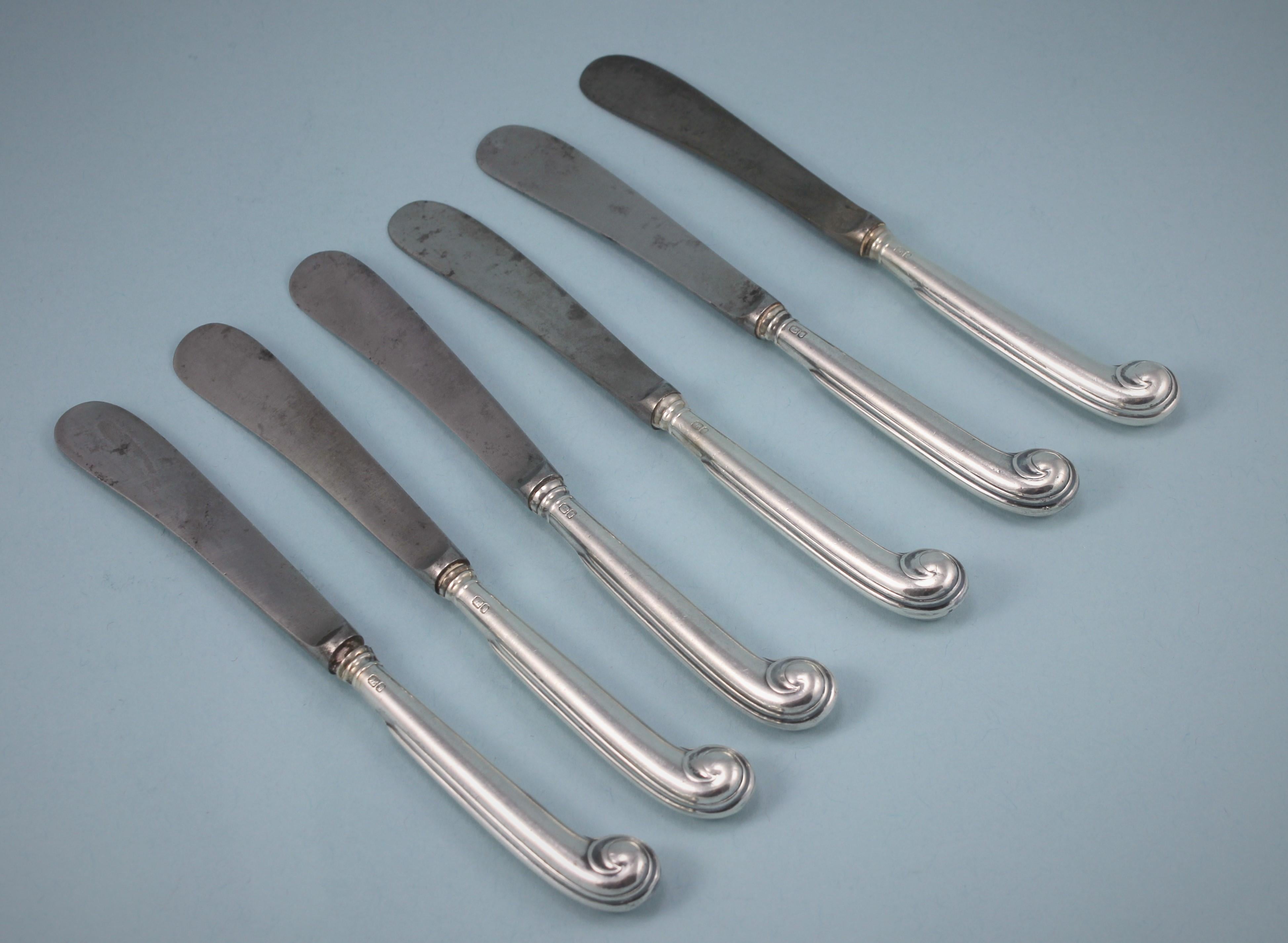Early 20th Century George V Set of Six Small Pistol Handled Knives, London, 1912 For Sale