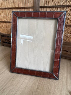 George V Silver and Crocodile Leather Photograph Frame
