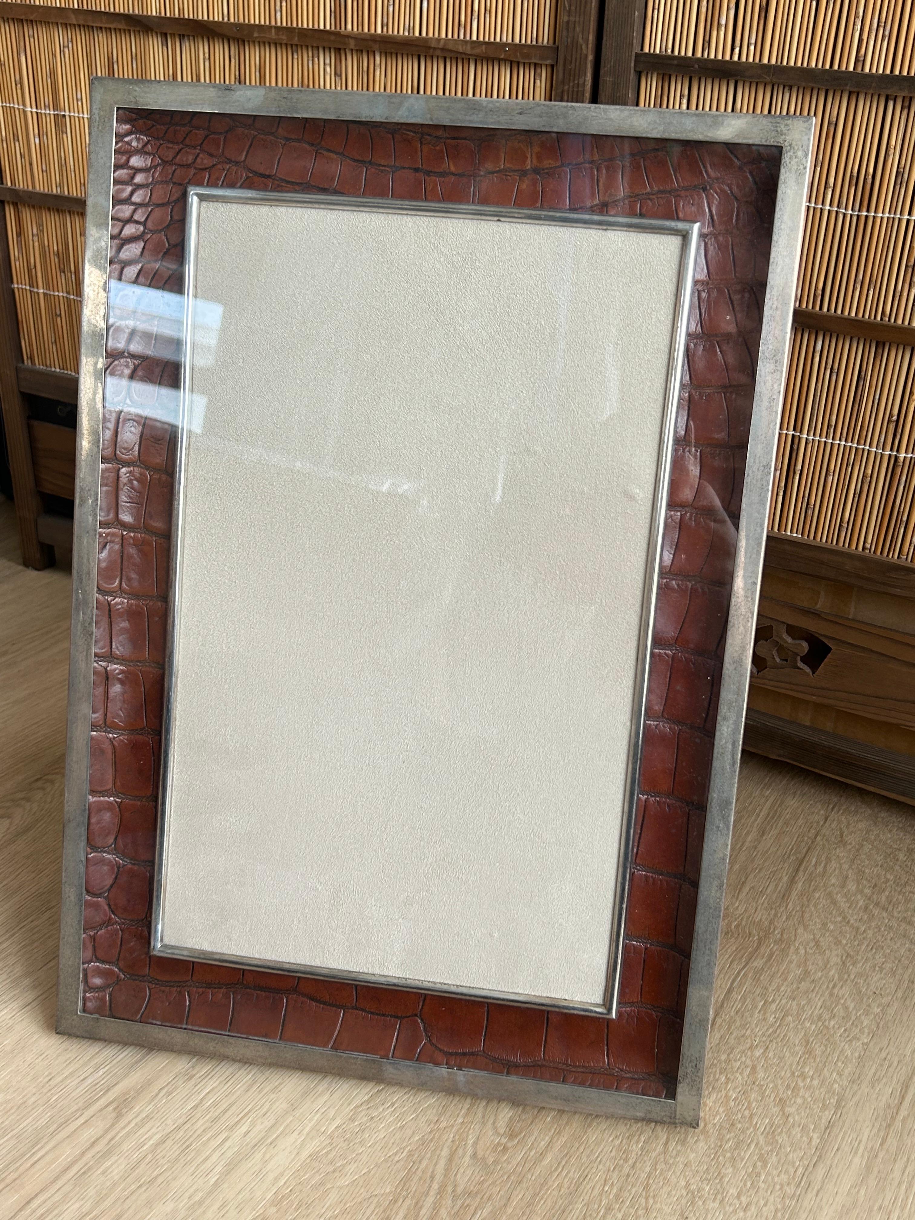 Georgian George V Silver and Crocodile Leather Photograph Frame For Sale