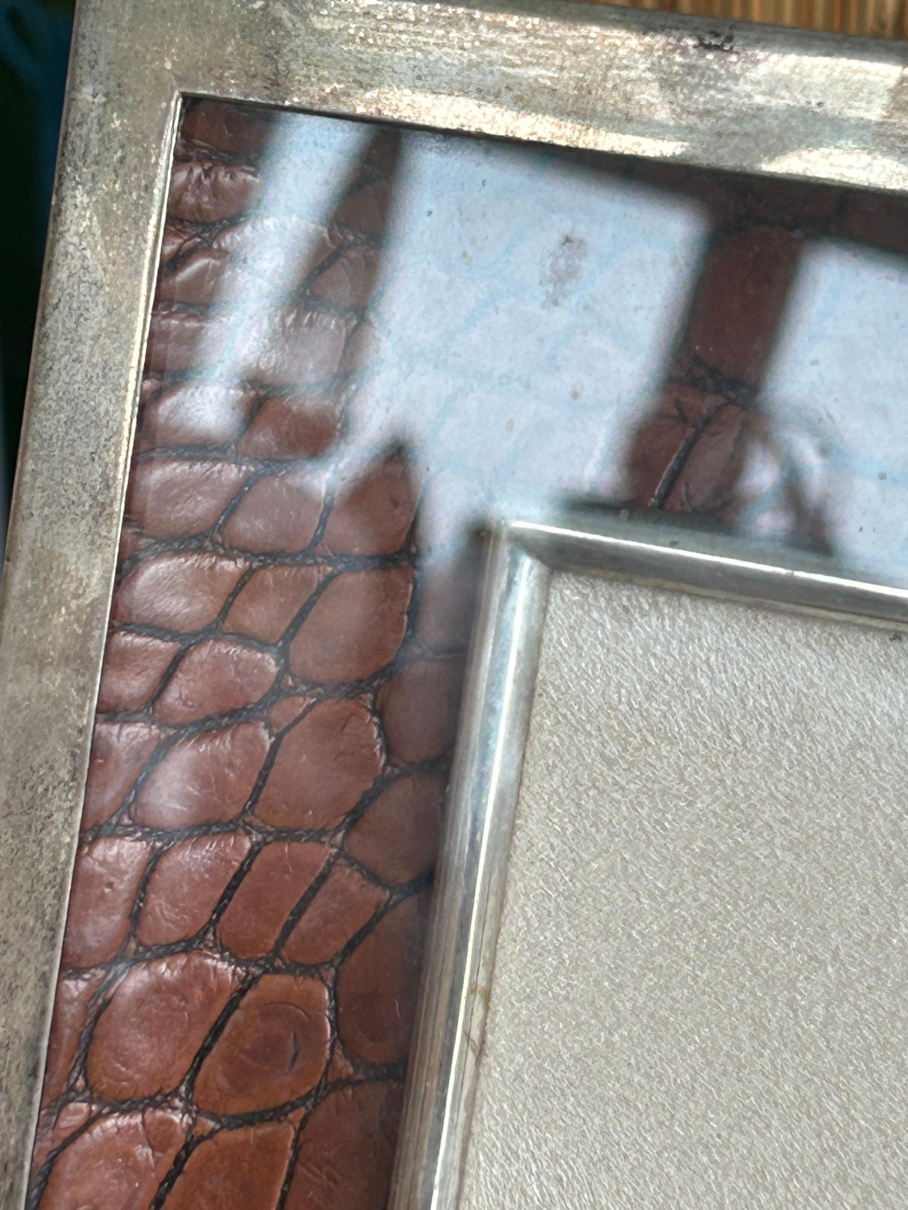 20th Century George V Silver and Crocodile Leather Photograph Frame For Sale