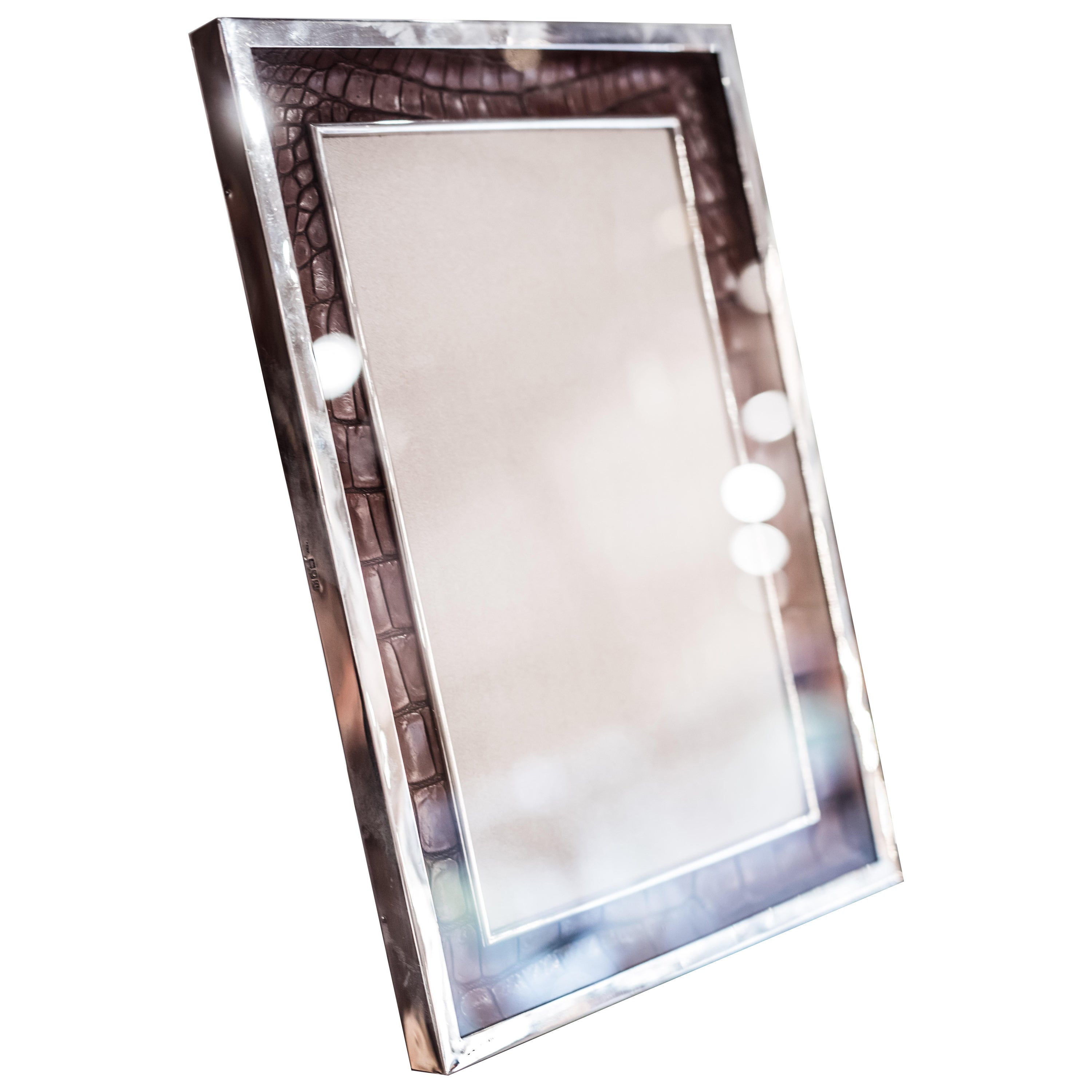 George V Silver and Crocodile Leather Photograph Frame For Sale