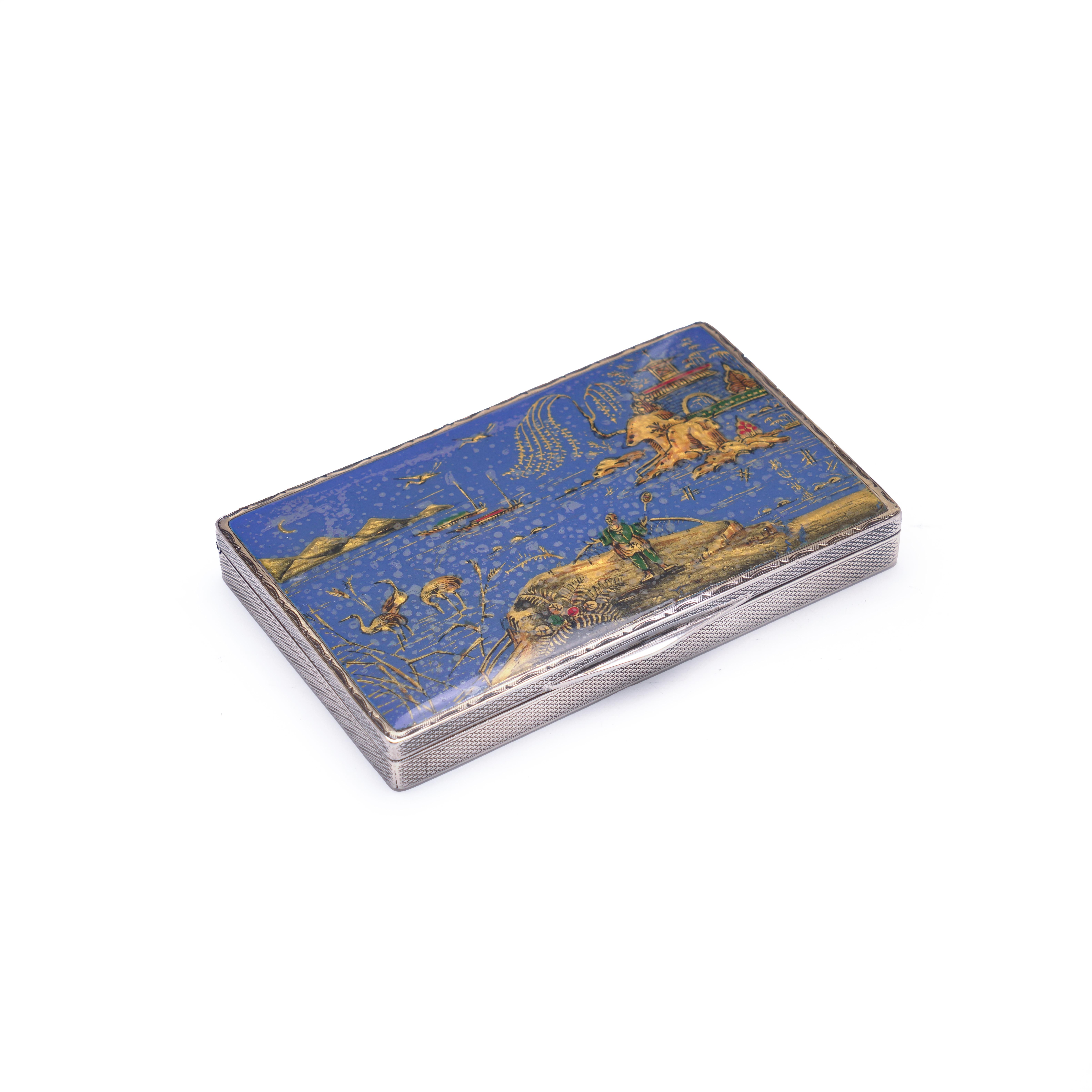 Argento Tabacchiera Chinoiserie in argento e smalto George V di Henry Clifford Davis, 1926 in vendita