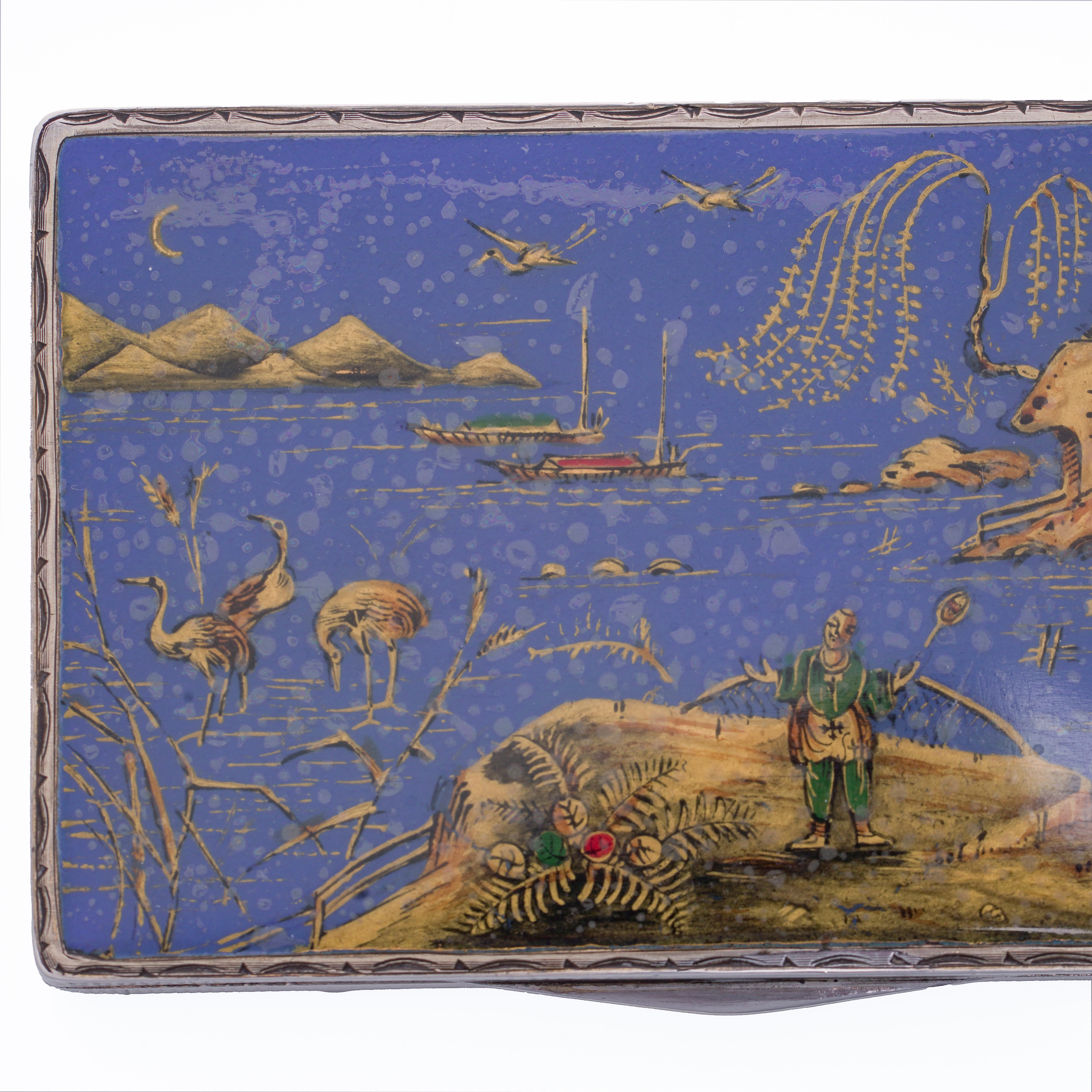 Tabacchiera Chinoiserie in argento e smalto George V di Henry Clifford Davis, 1926 in vendita 1