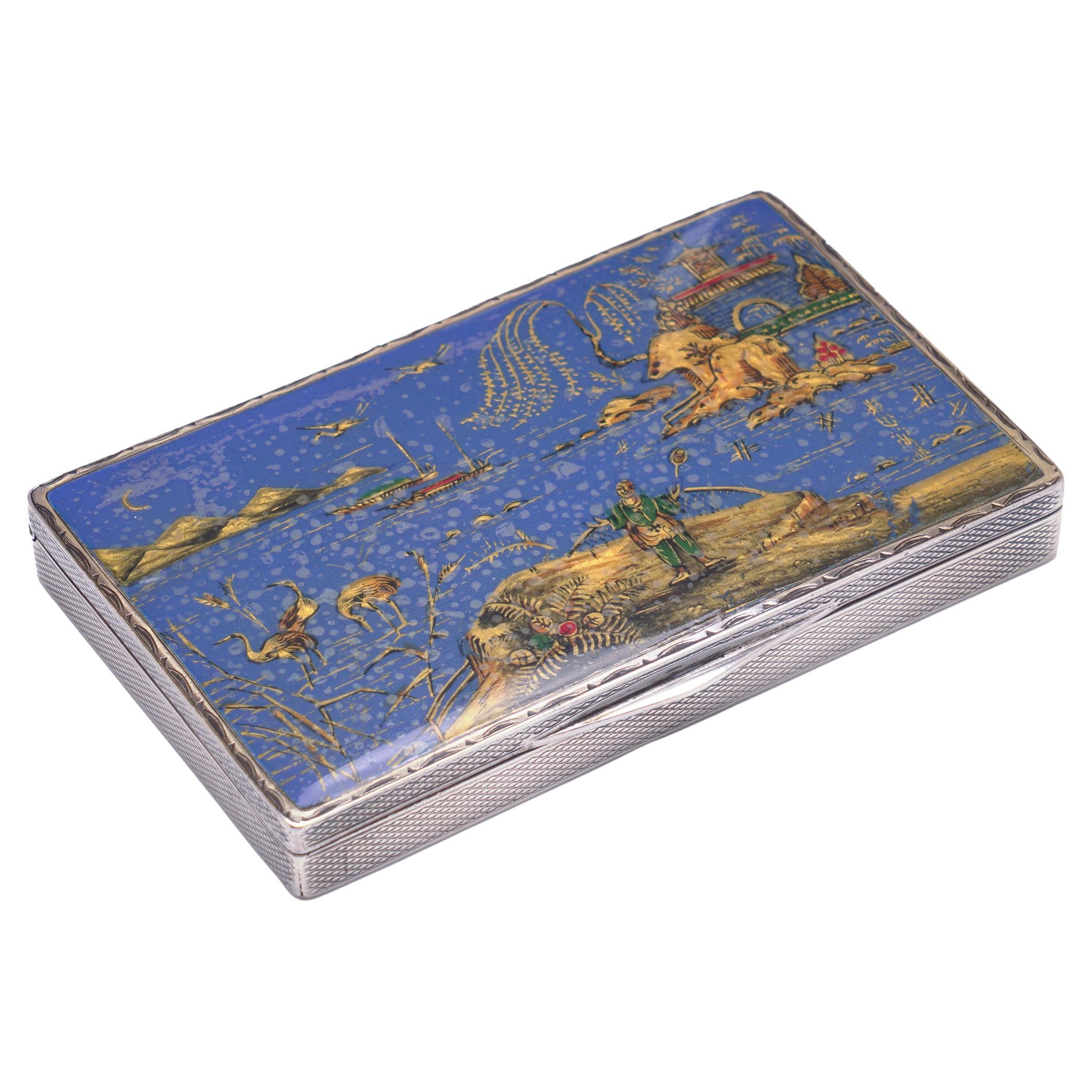 Tabacchiera Chinoiserie in argento e smalto George V di Henry Clifford Davis, 1926