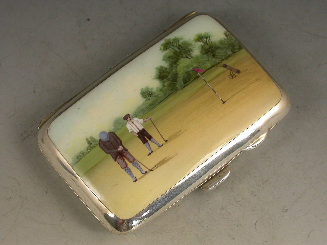 George IV George V Silver and Enamel Golfing Scene Cigarette Case, by Joseph Gloster, 1915 For Sale