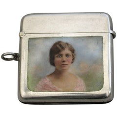George V Silver and Enamel Ladies Portrait Vesta Case by Horace Woodward, 1914
