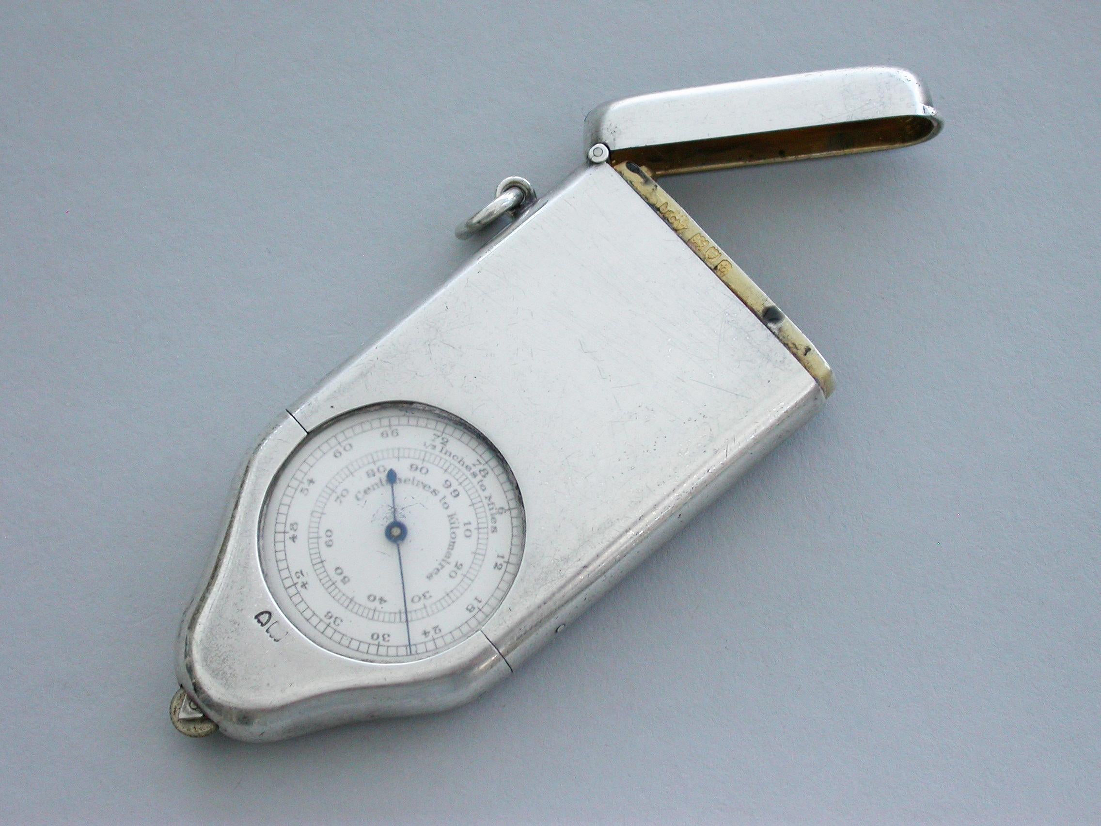 Early 20th Century George V Silver Combination Opisometer, Vesta Case and Compass For Sale