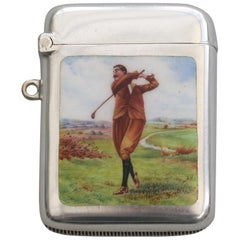 George V Silver & Enamel Golfing Vesta Case by Robert Chandler, 1911