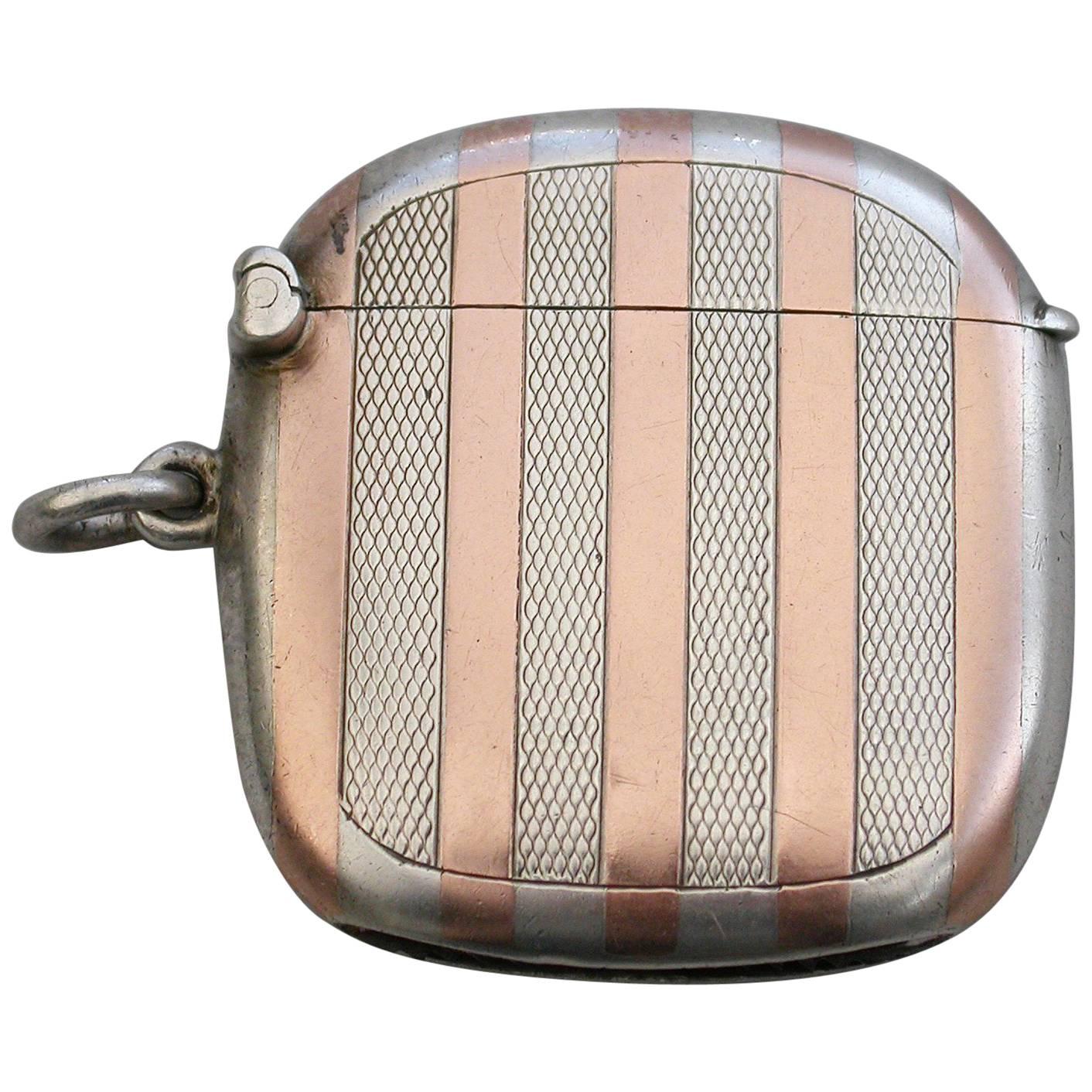 George V Silver 
Rose Gold Striped Vesta Case Sampson Mordan 
Co, Chester 1916