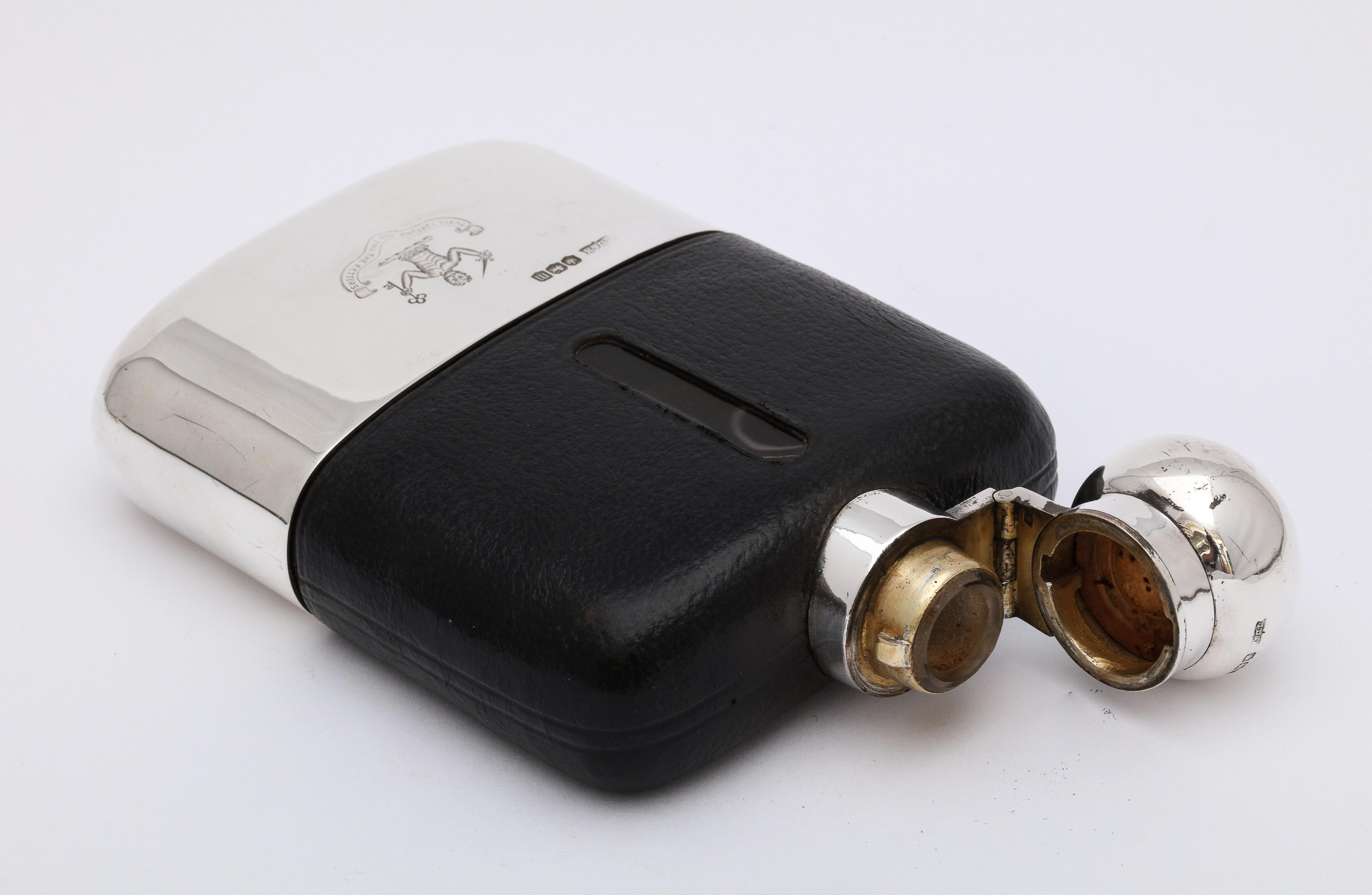 George V Sterling Silver and Leather-Mounted Glass Flask with Hinged Lid 5