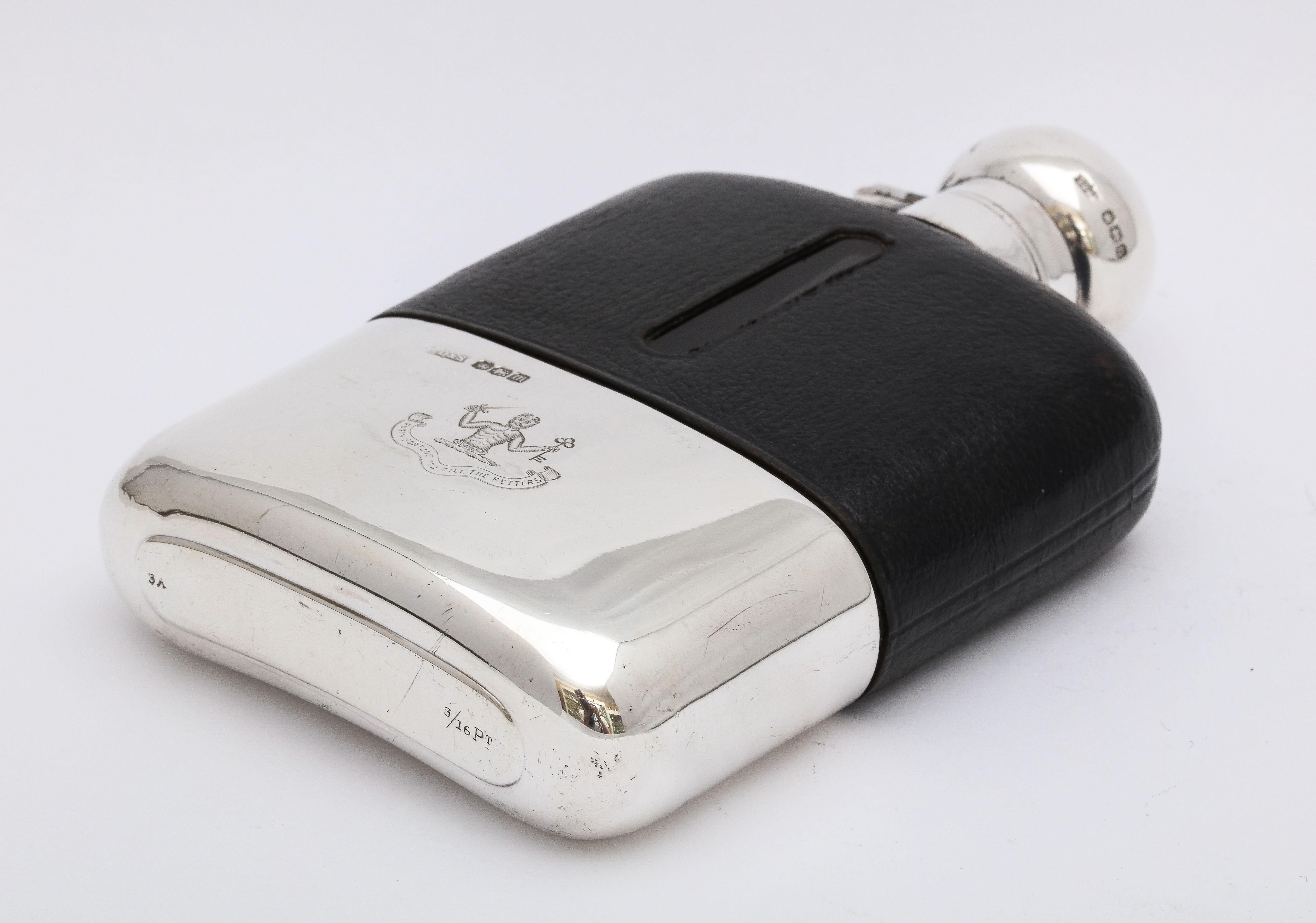 George V Sterling Silver and Leather-Mounted Glass Flask with Hinged Lid 6