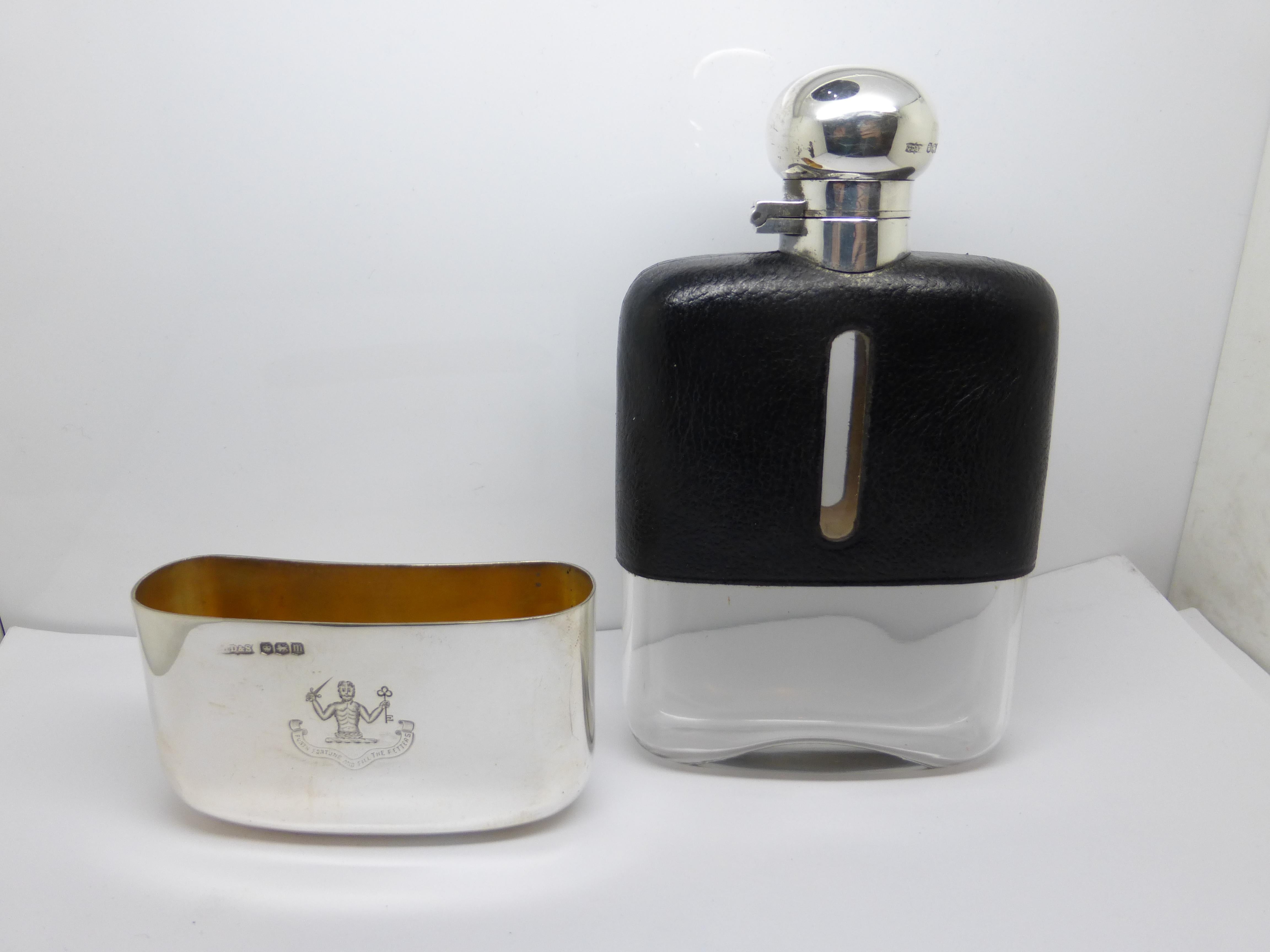 George V Sterling Silver and Leather-Mounted Glass Flask with Hinged Lid 11