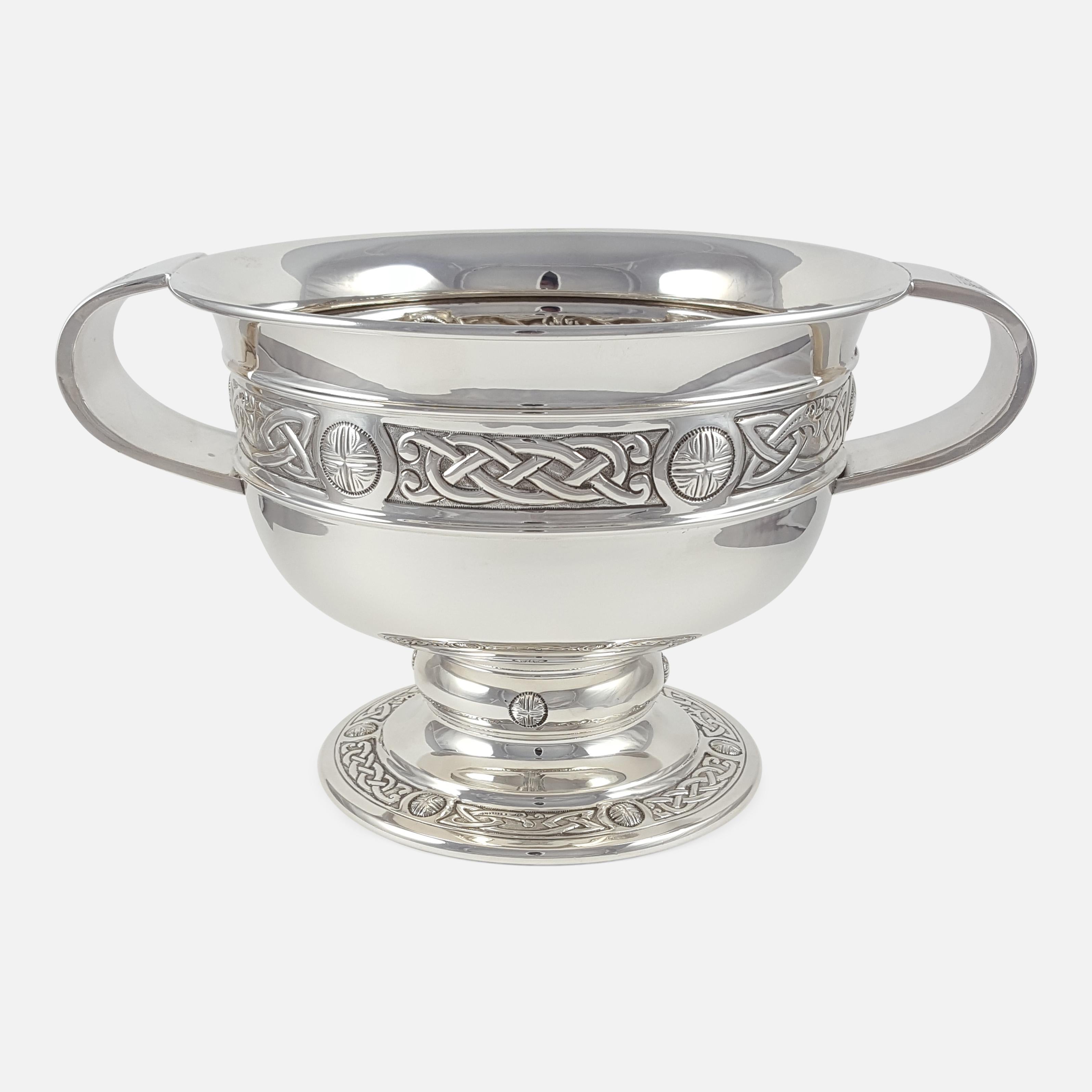 Arts and Crafts George V Sterling Silver Celtic Revival Twin-Handled Bowl, 1935