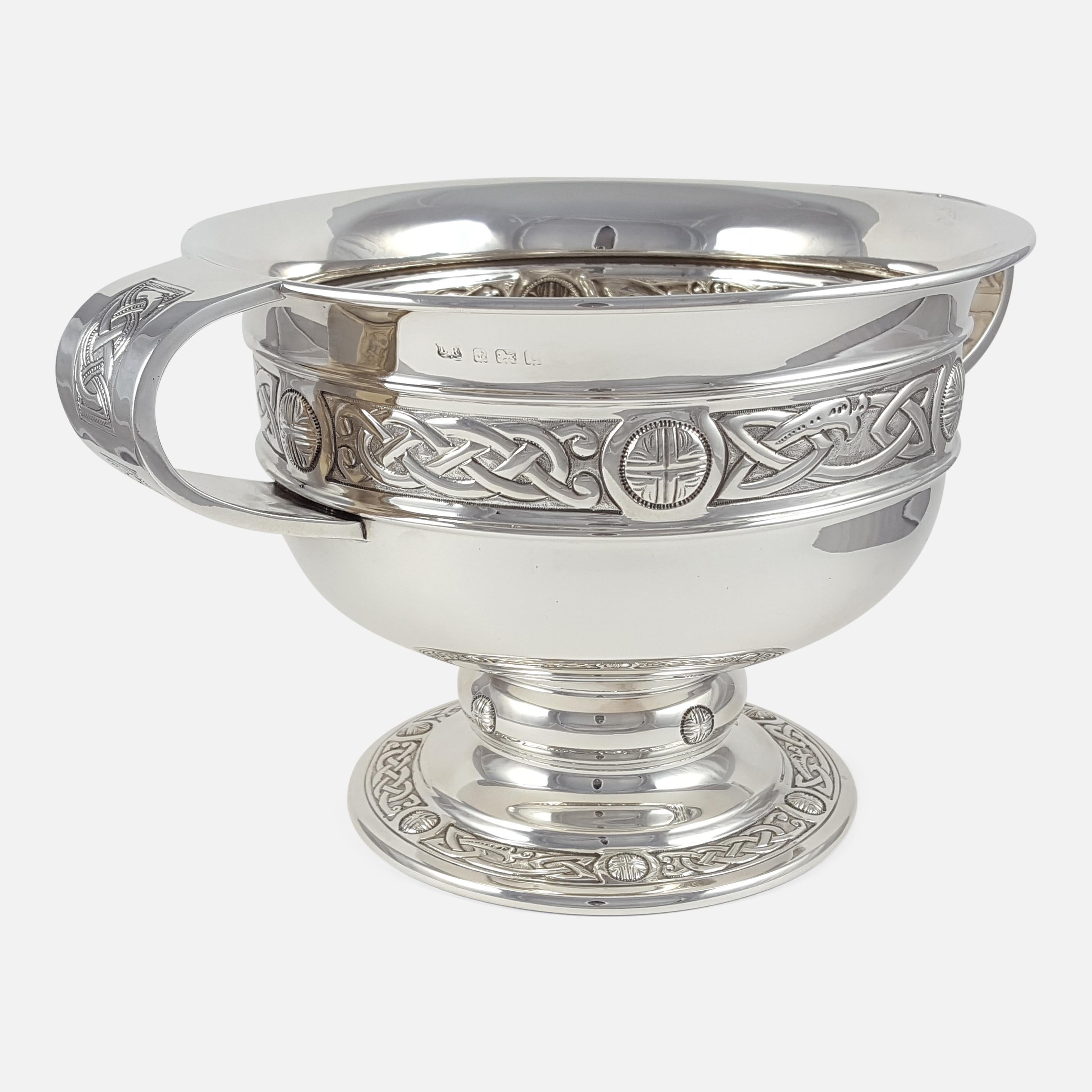 Mid-20th Century George V Sterling Silver Celtic Revival Twin-Handled Bowl, 1935