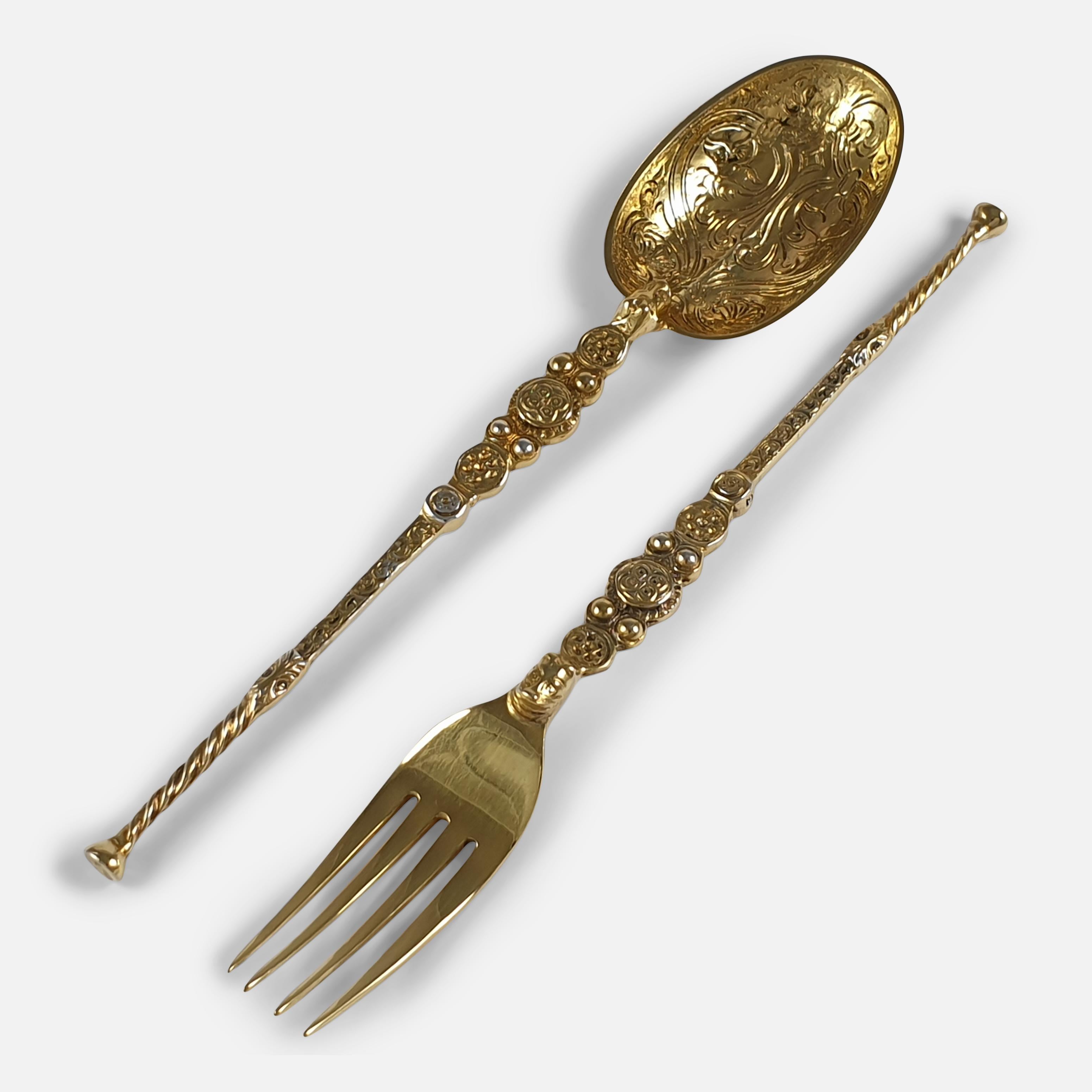 Early 20th Century George V Sterling Silver Gilt 3-Piece Christening Set, London, 1910
