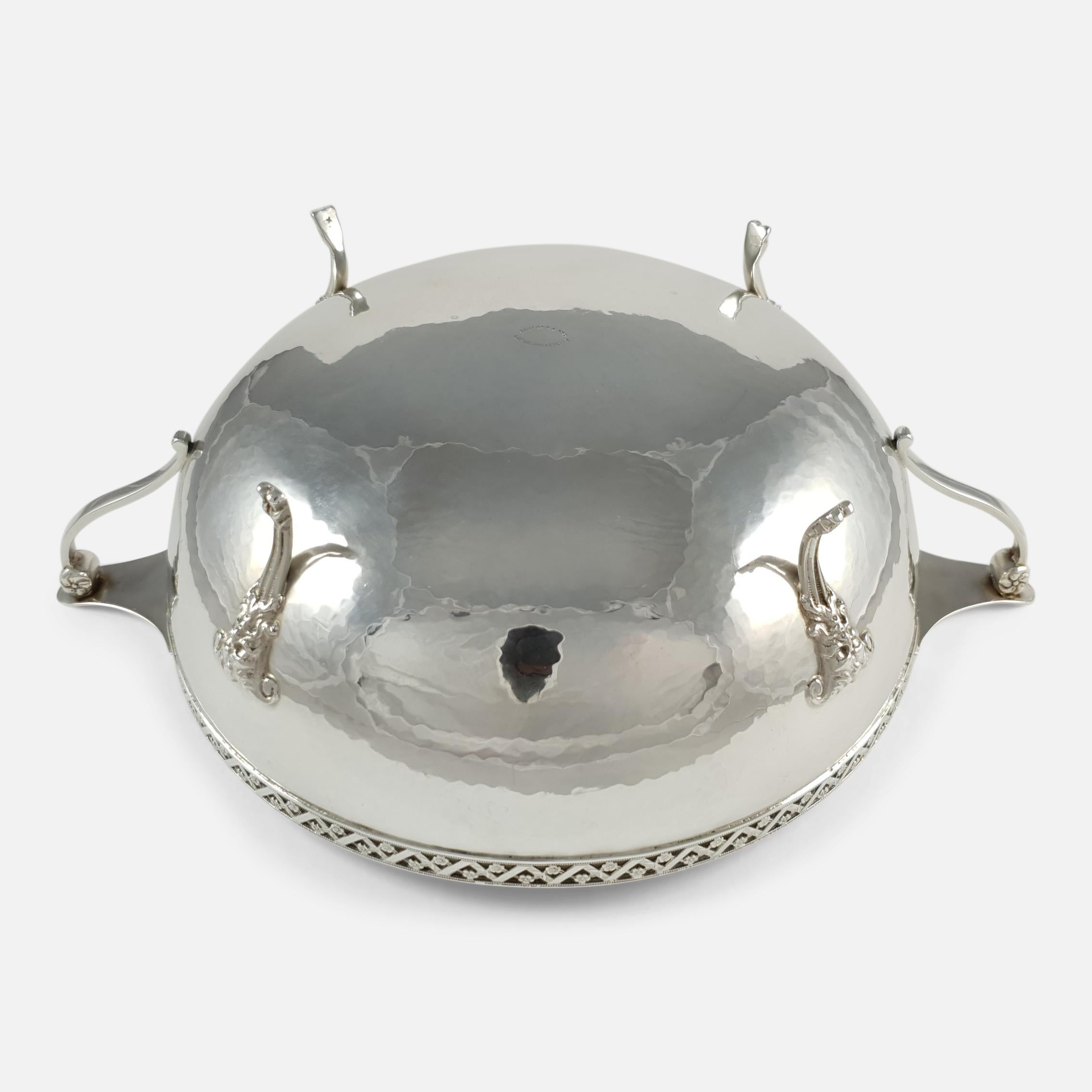 George V Sterling Silver Hammered Twin-Handled Bowl, London, 1933 For Sale 4