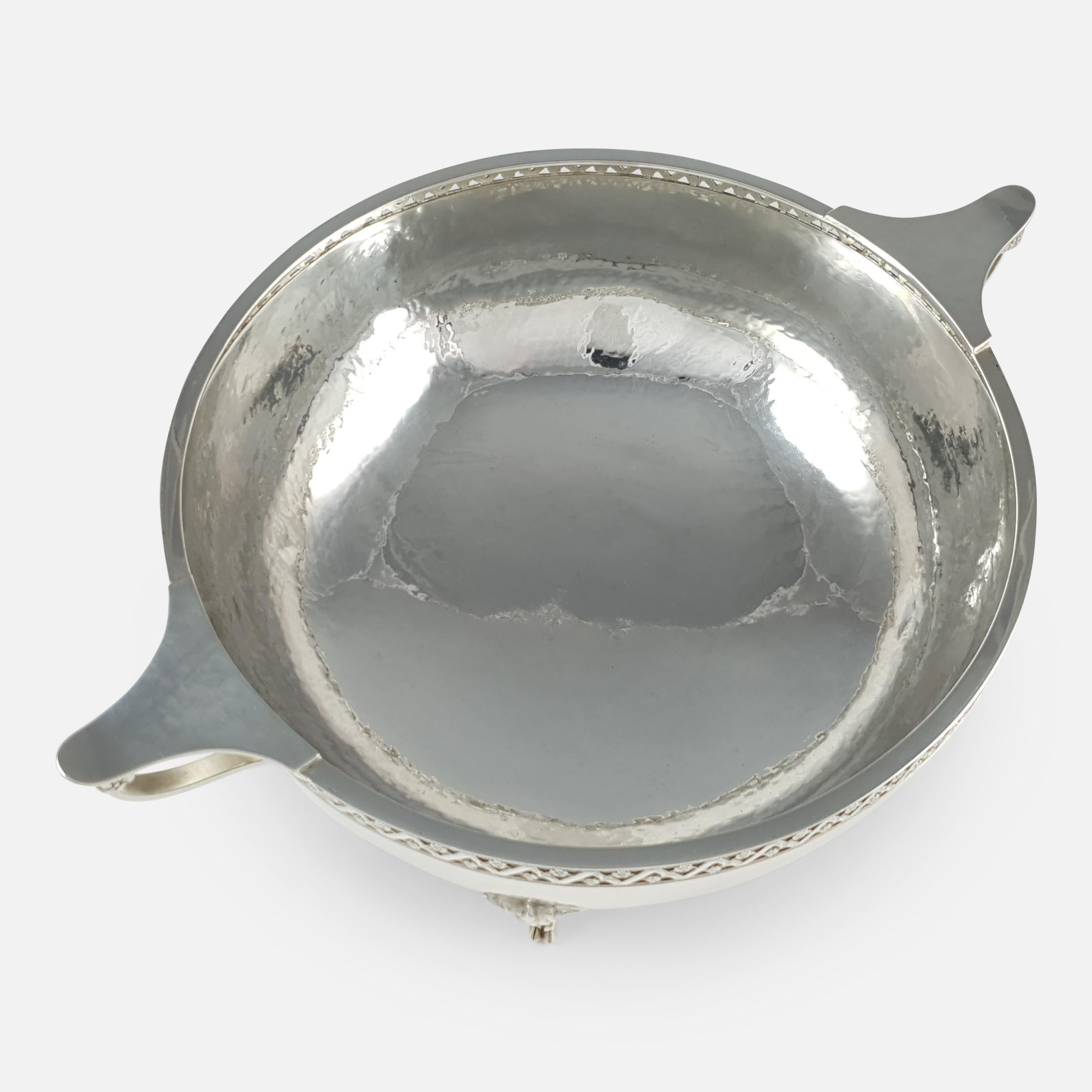 George V Sterling Silver Hammered Twin-Handled Bowl, London, 1933 For Sale 5
