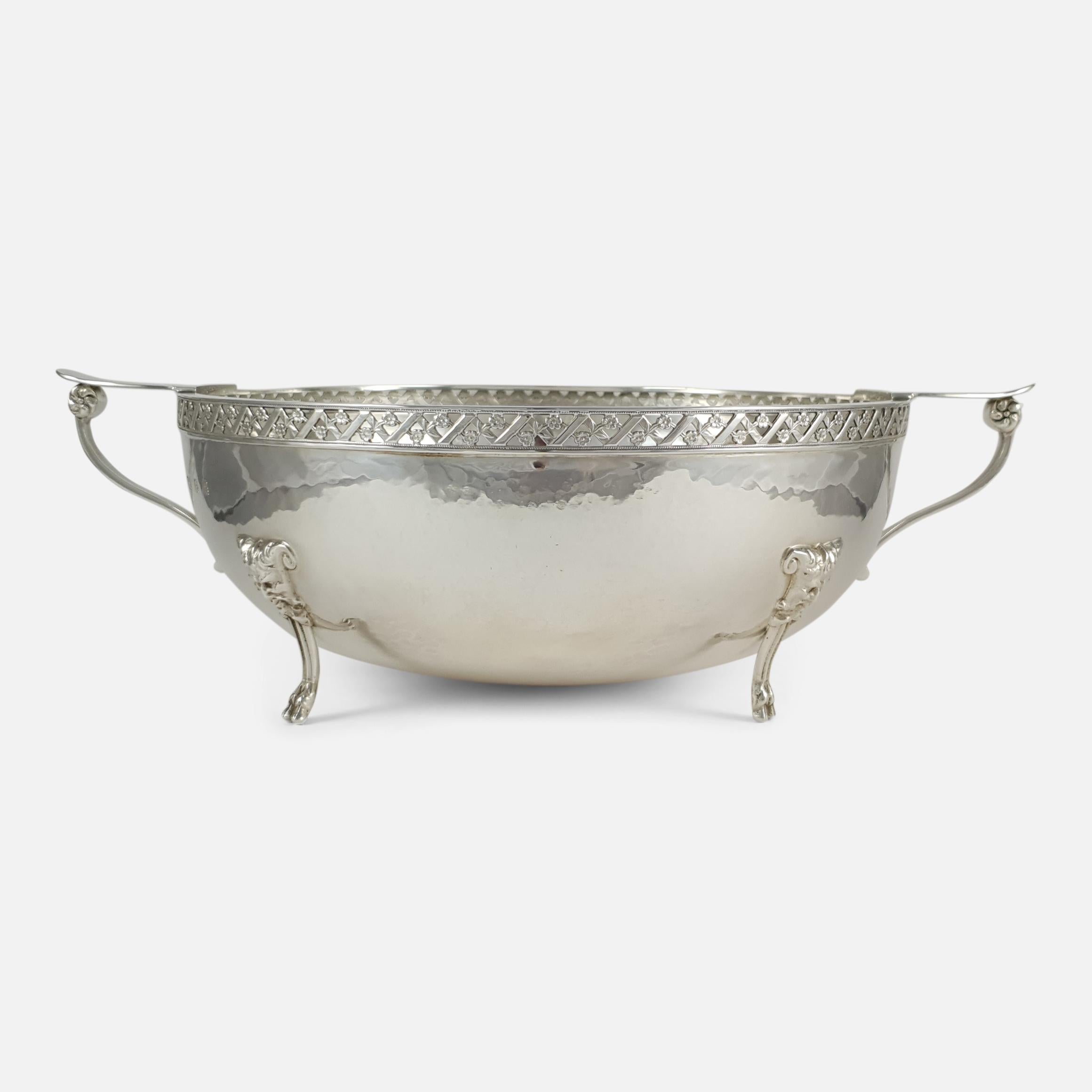 George V Sterling Silver Hammered Twin-Handled Bowl, London, 1933 For Sale 7