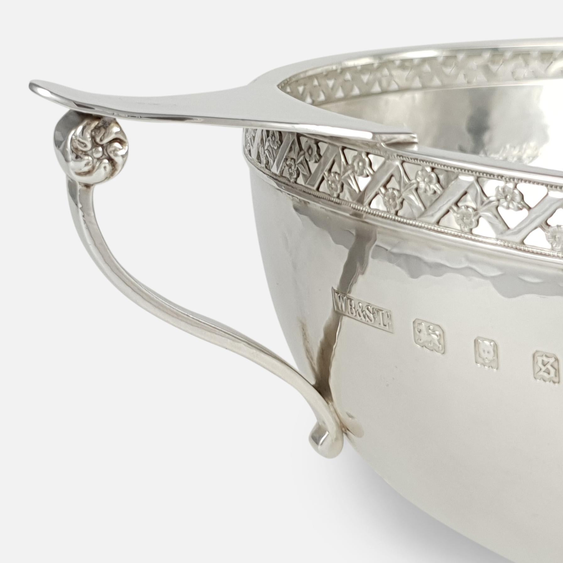 Mid-20th Century George V Sterling Silver Hammered Twin-Handled Bowl, London, 1933 For Sale