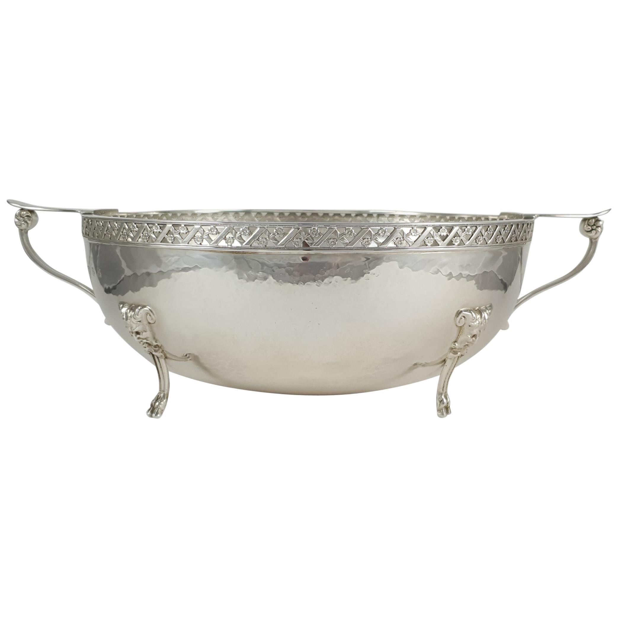 George V Sterling Silver Hammered Twin-Handled Bowl, London, 1933 For Sale