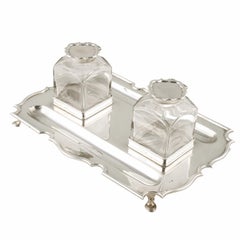 George V Sterling Silver Inkwell Standish