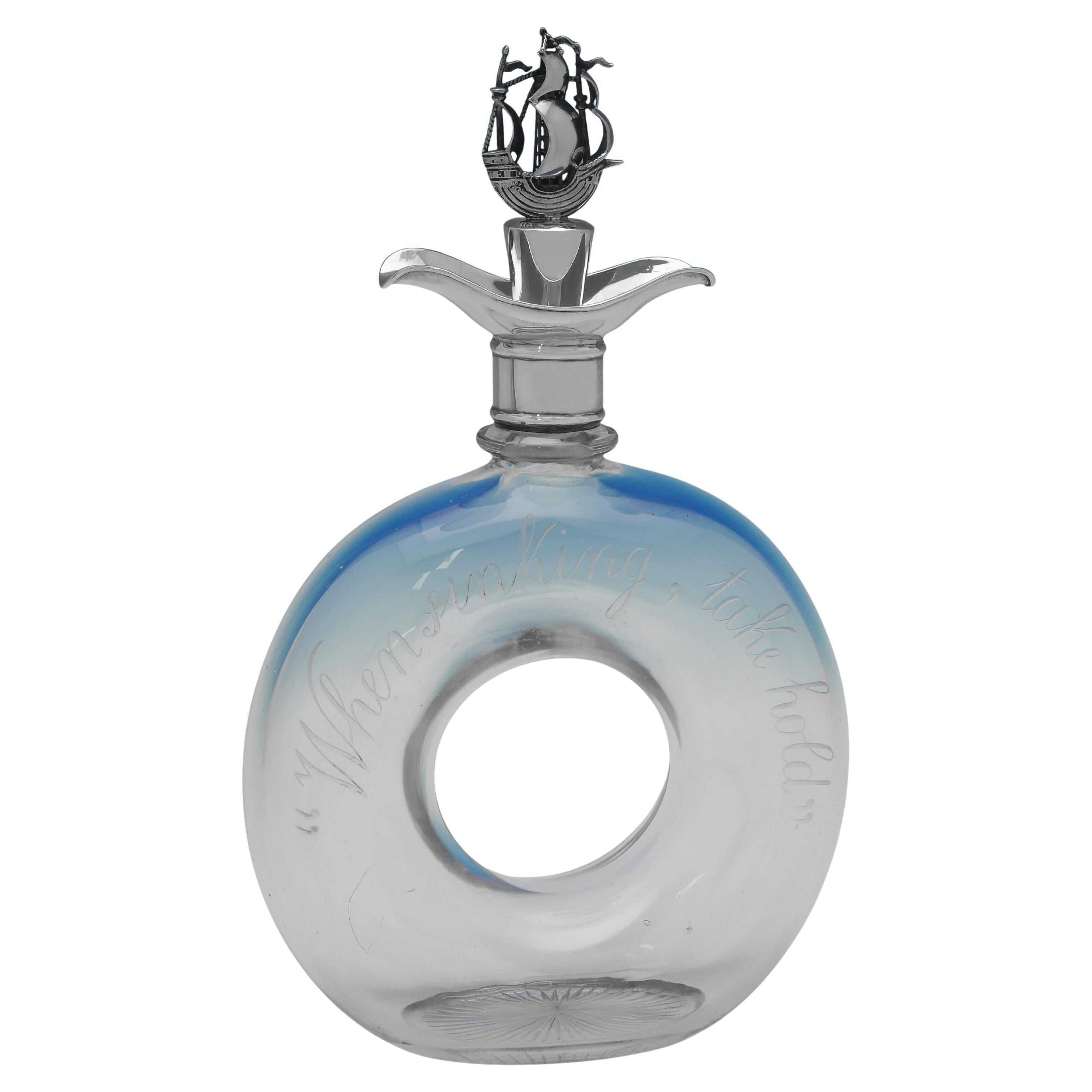 George V Sterling Silver Nautical Decanter by Dudley 
Cox, 1924 For Sale