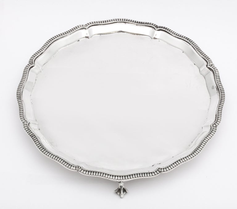 English George V Sterling Silver Paw-Footed Salver by Mappin & Webb For Sale