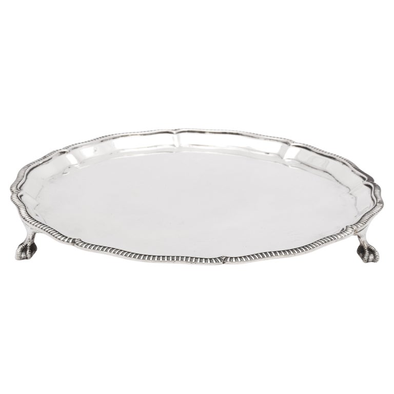 George V Sterling Silver Paw-Footed Salver by Mappin & Webb For Sale