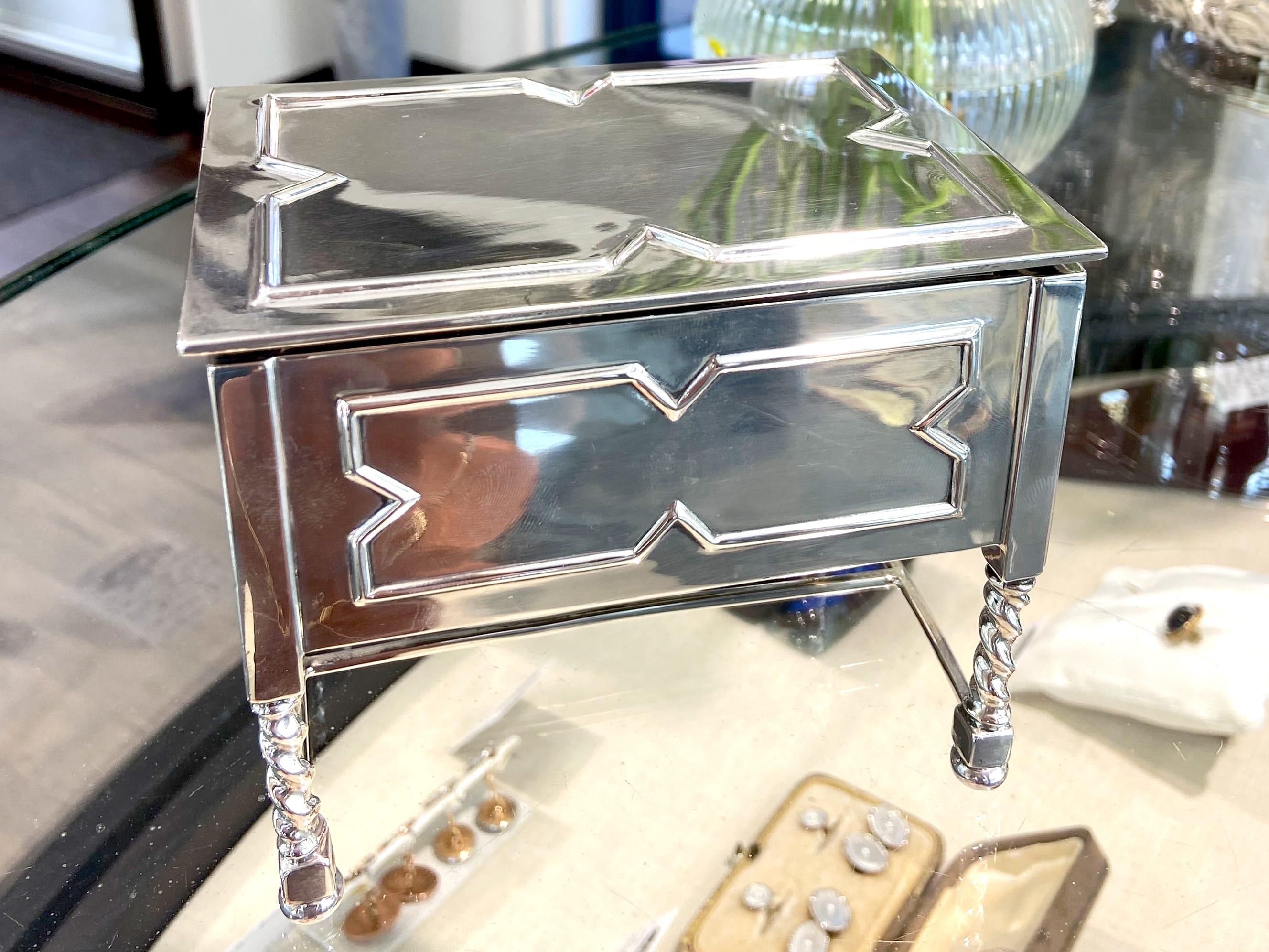 Art Deco George V Sterling Silver Table Trinket Box For Sale
