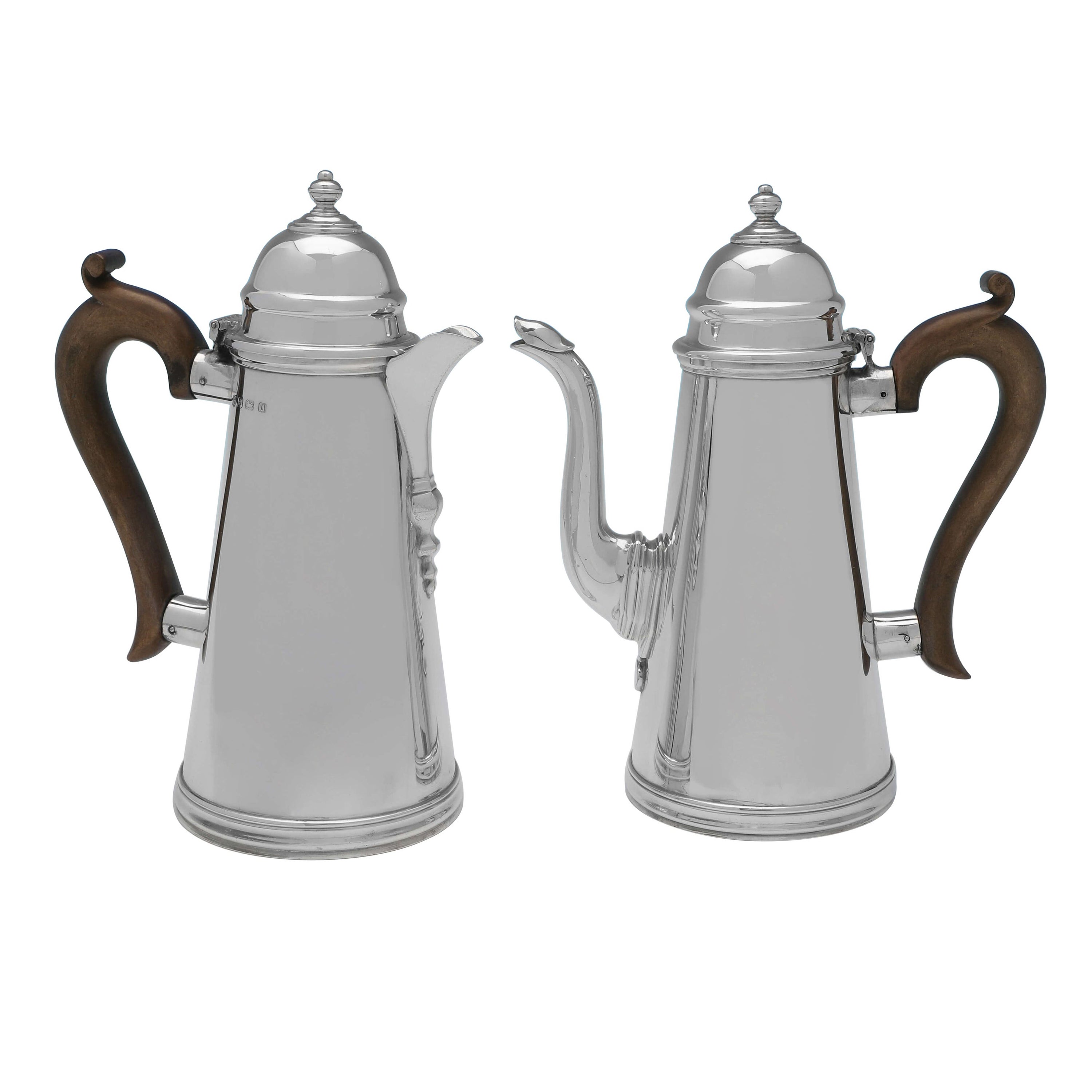 George V. Geradeseitiges antikes Sterlingsilber- Cafe Au Lait-Set von 1919