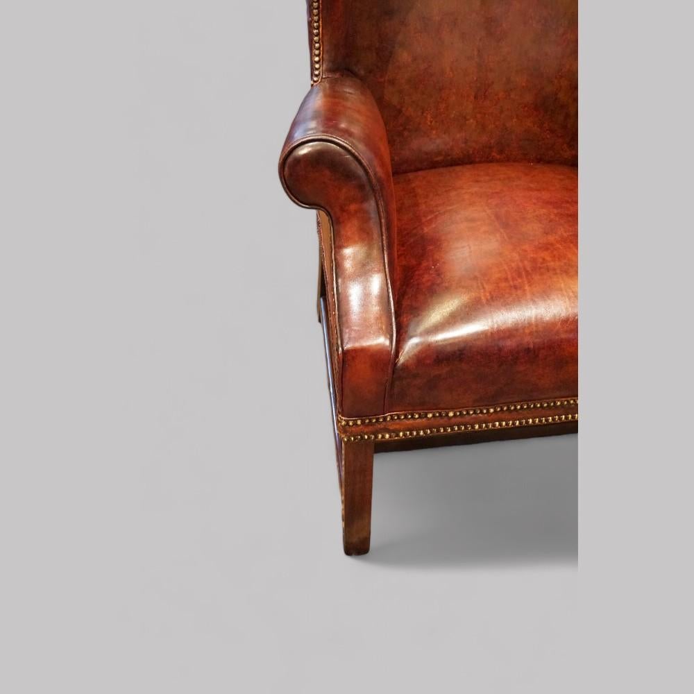 Georgian George V tortoiseshell leather wing chair For Sale