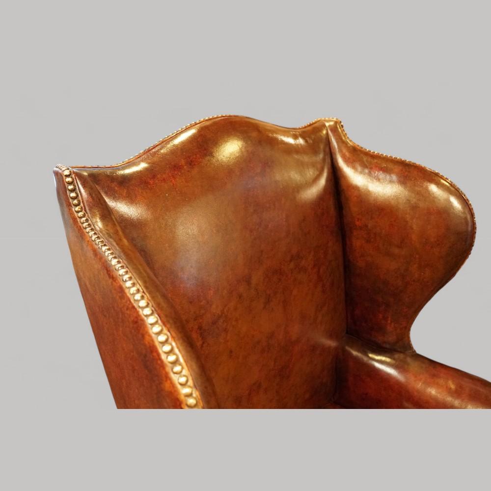 Mid-20th Century George V tortoiseshell leather wing chair For Sale