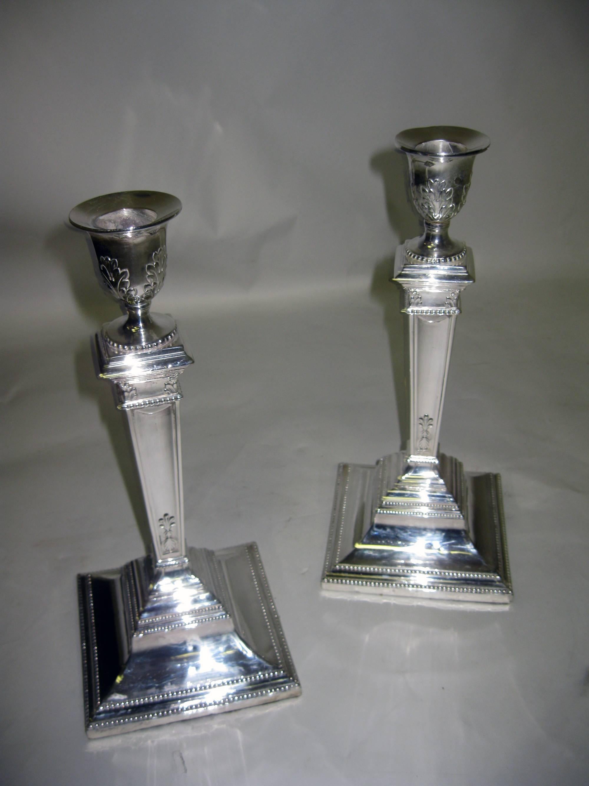 Neoclassical George V Triple Silver Plated Candlesticks
