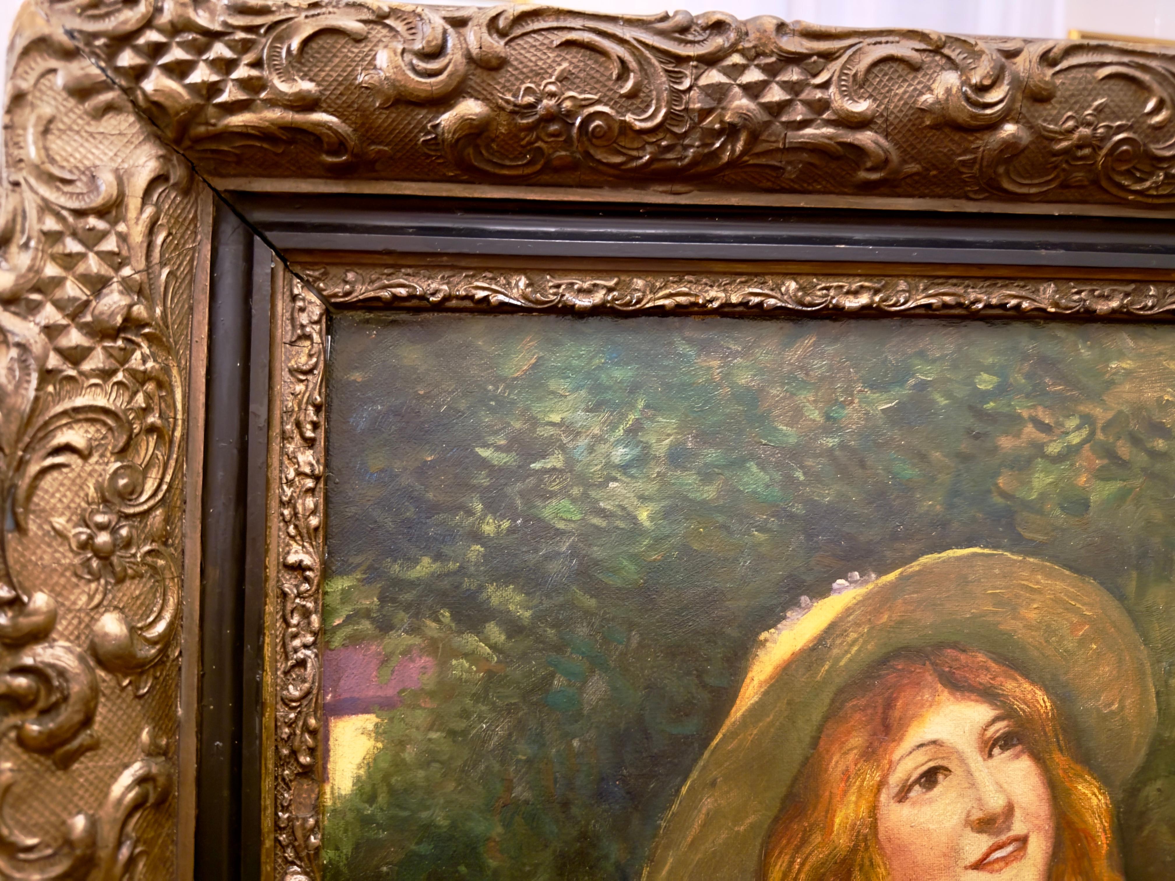 Jeune femme avec un panier de chatons, journée d'été, 19e siècle en vente 7