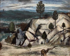 Colorado Winter Landscape Oil Painting of Rocks and Trees Over Valley with Snow