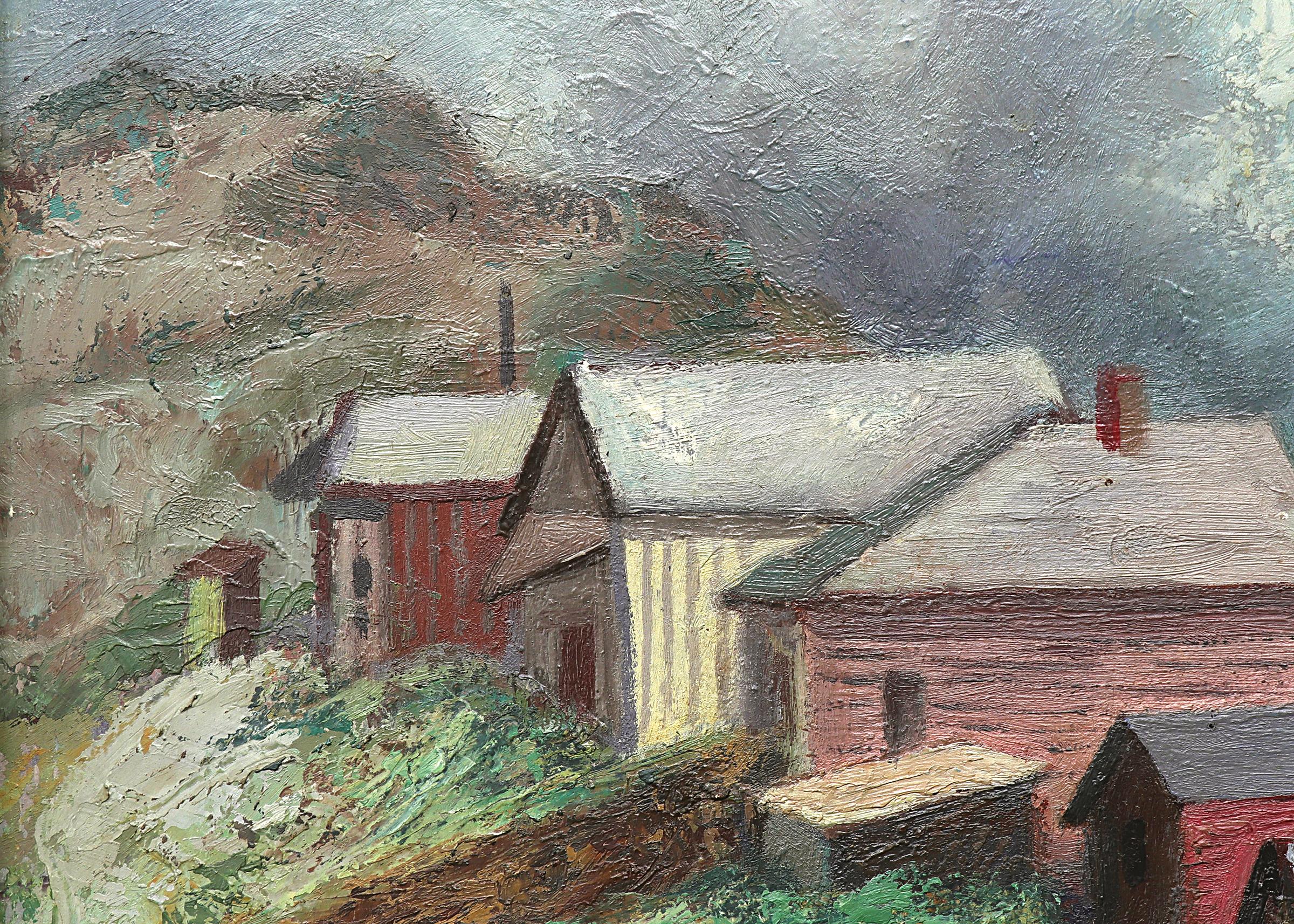 Storm Over Victor (Colorado Mountain Town), 1940s WPA Era Landscape Oil Painting For Sale 4