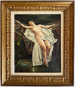 George Vaughan Curtis “Female Nude in Hammock” Neoclassical Oil Painting, 1883