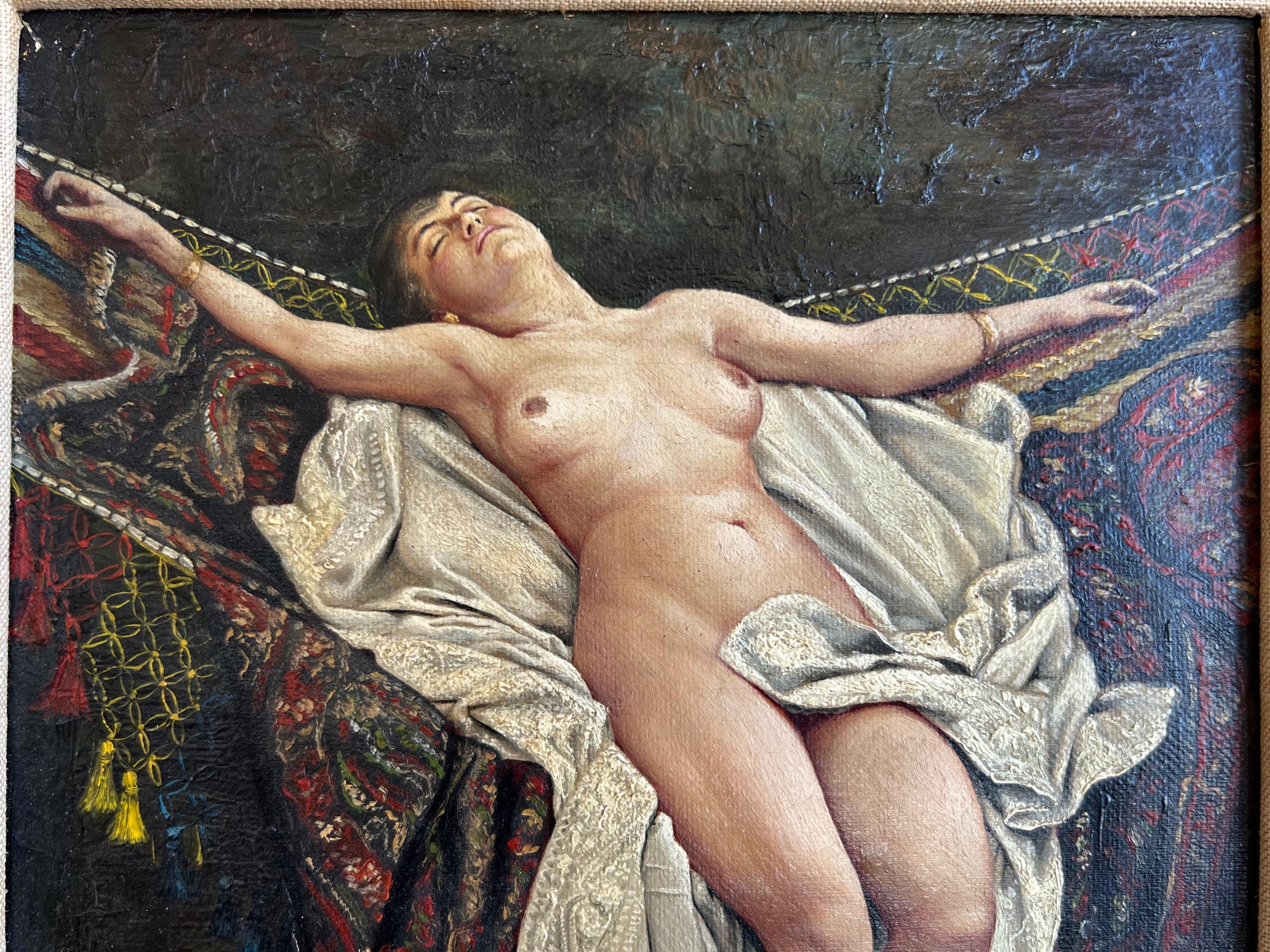 French George Vaughan Curtis “Female Nude in Hammock” Neoclassical Oil Painting, 1883 For Sale