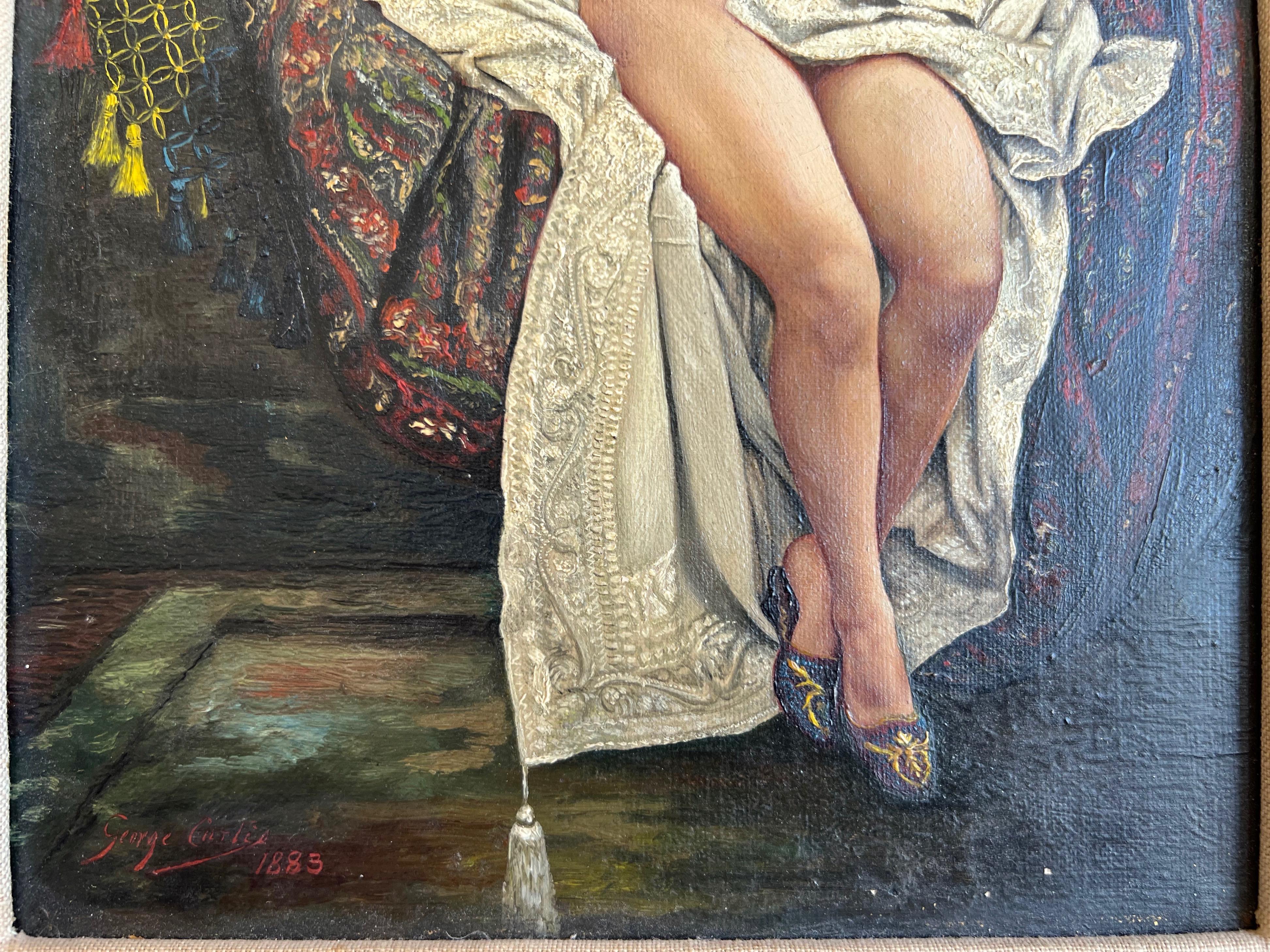 George Vaughan Curtis “Female Nude in Hammock” Neoclassical Oil Painting, 1883 In Good Condition For Sale In San Francisco, CA