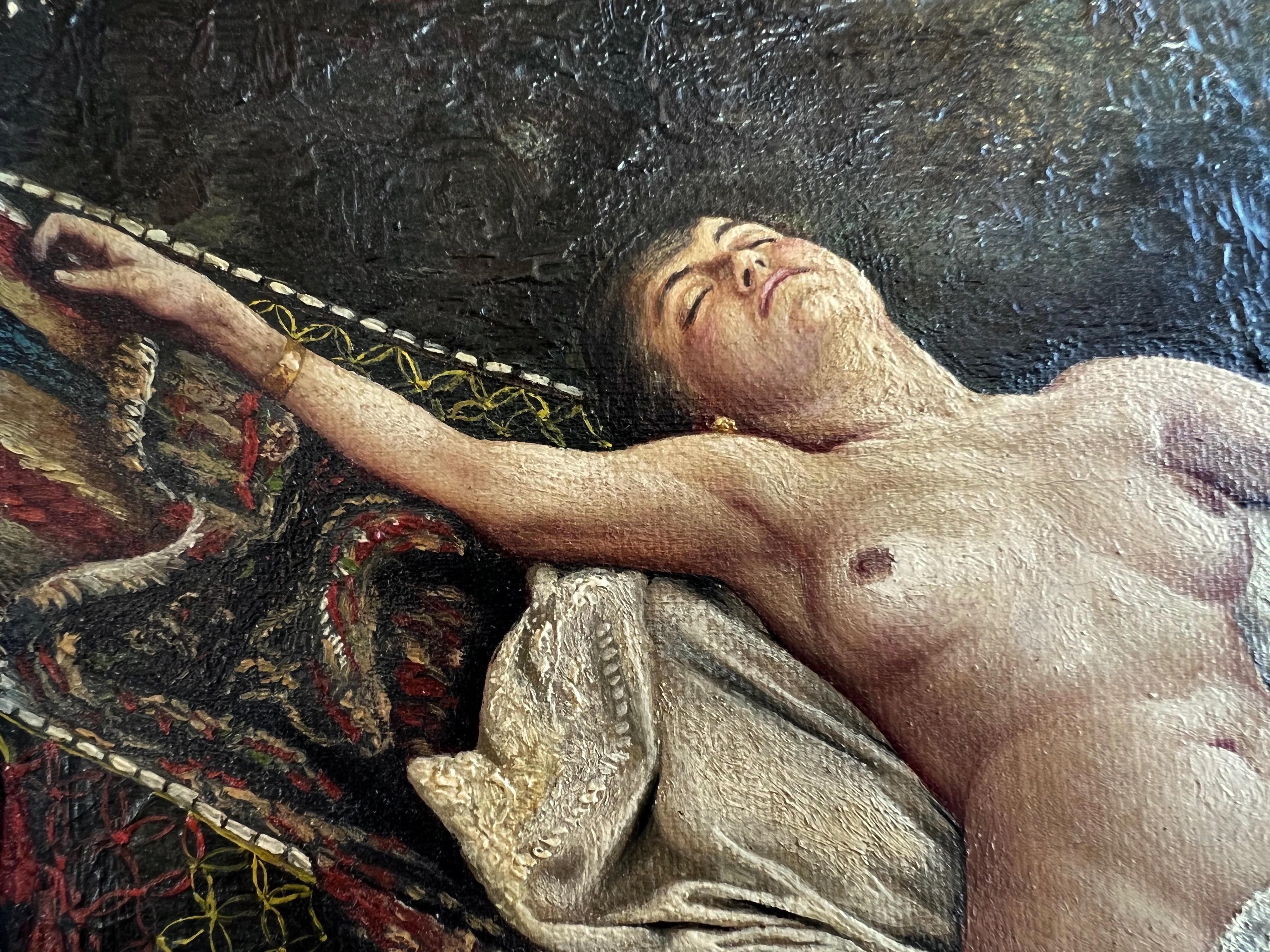 Late 19th Century George Vaughan Curtis “Female Nude in Hammock” Neoclassical Oil Painting, 1883 For Sale