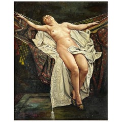 Antique George Vaughan Curtis “Female Nude in Hammock” Neoclassical Oil Painting, 1883