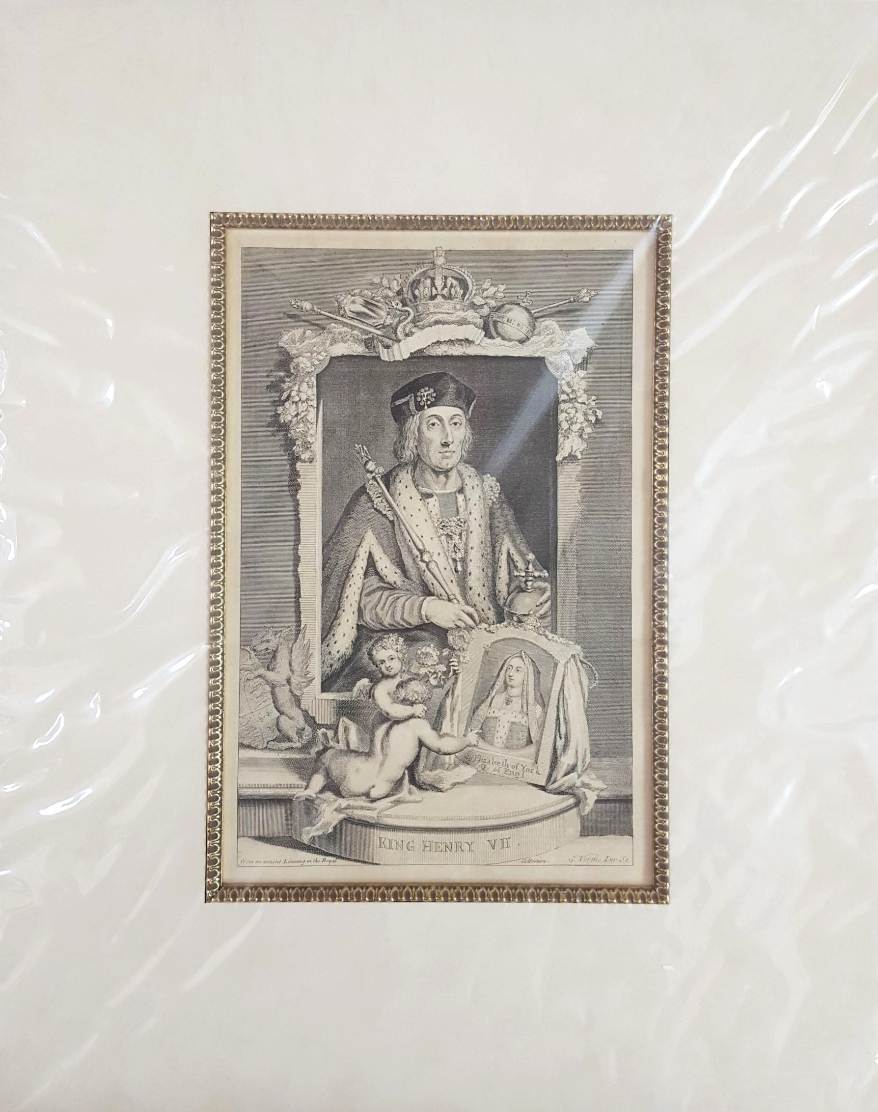 King Henry VII /// Old Masters Royal Family British Portrait Face Engraving Art - Print by George Vertue