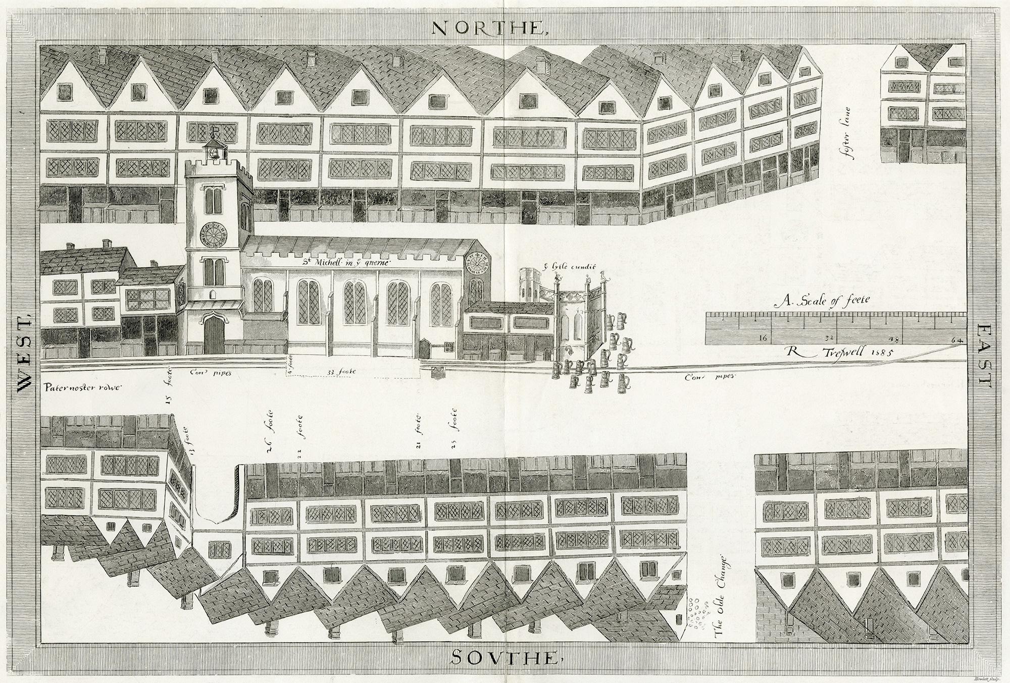 George Vertue Figurative Print - Map of Cheapside, as it Appeared in the Year 1585