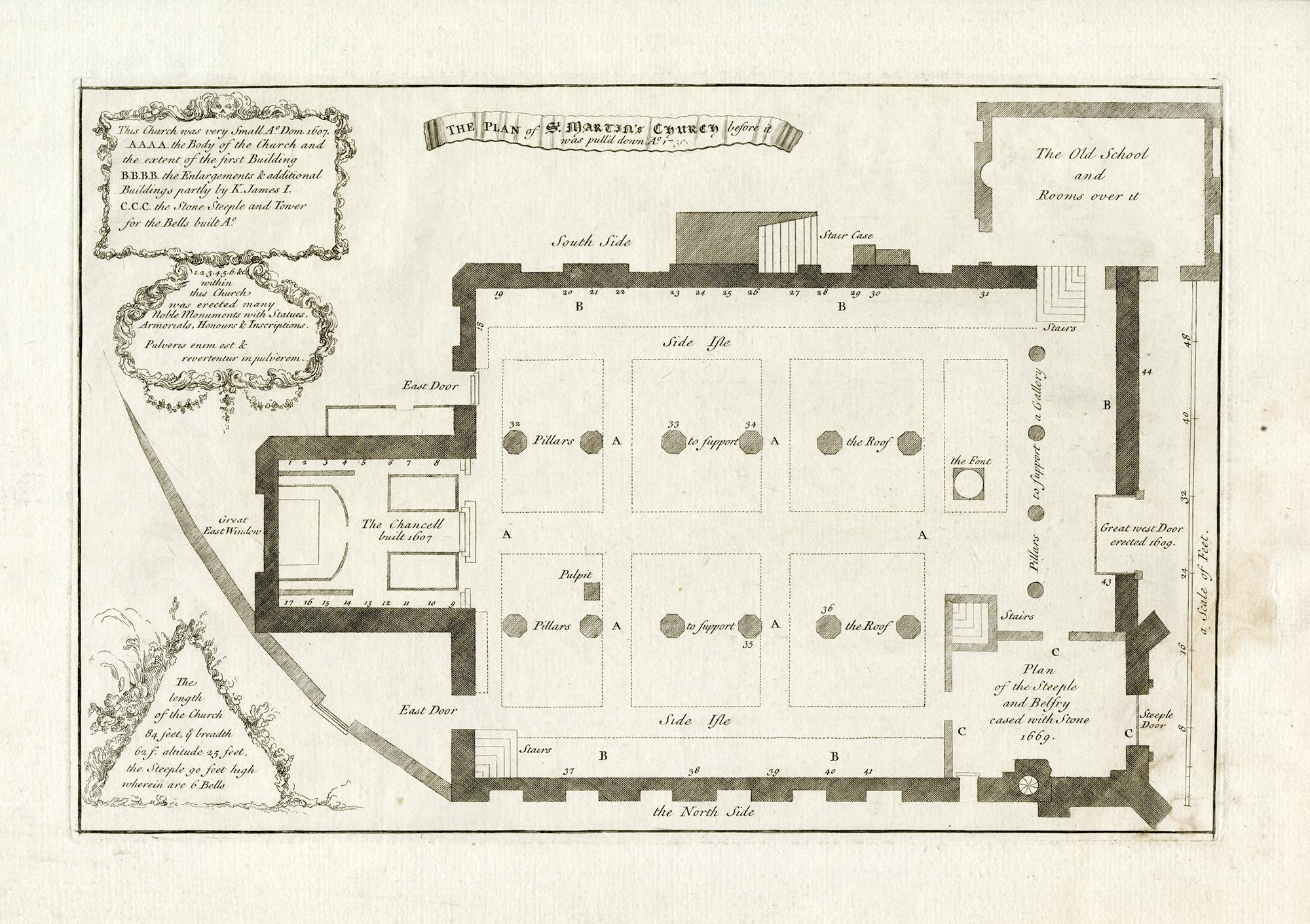 The plan of St. Martin's Church, St. Martin in the Fields - Print by George Vertue