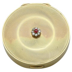 George VI 9 Carat Yellow Gold Ruby and Diamond Powder/Mirror Compact by Cartier