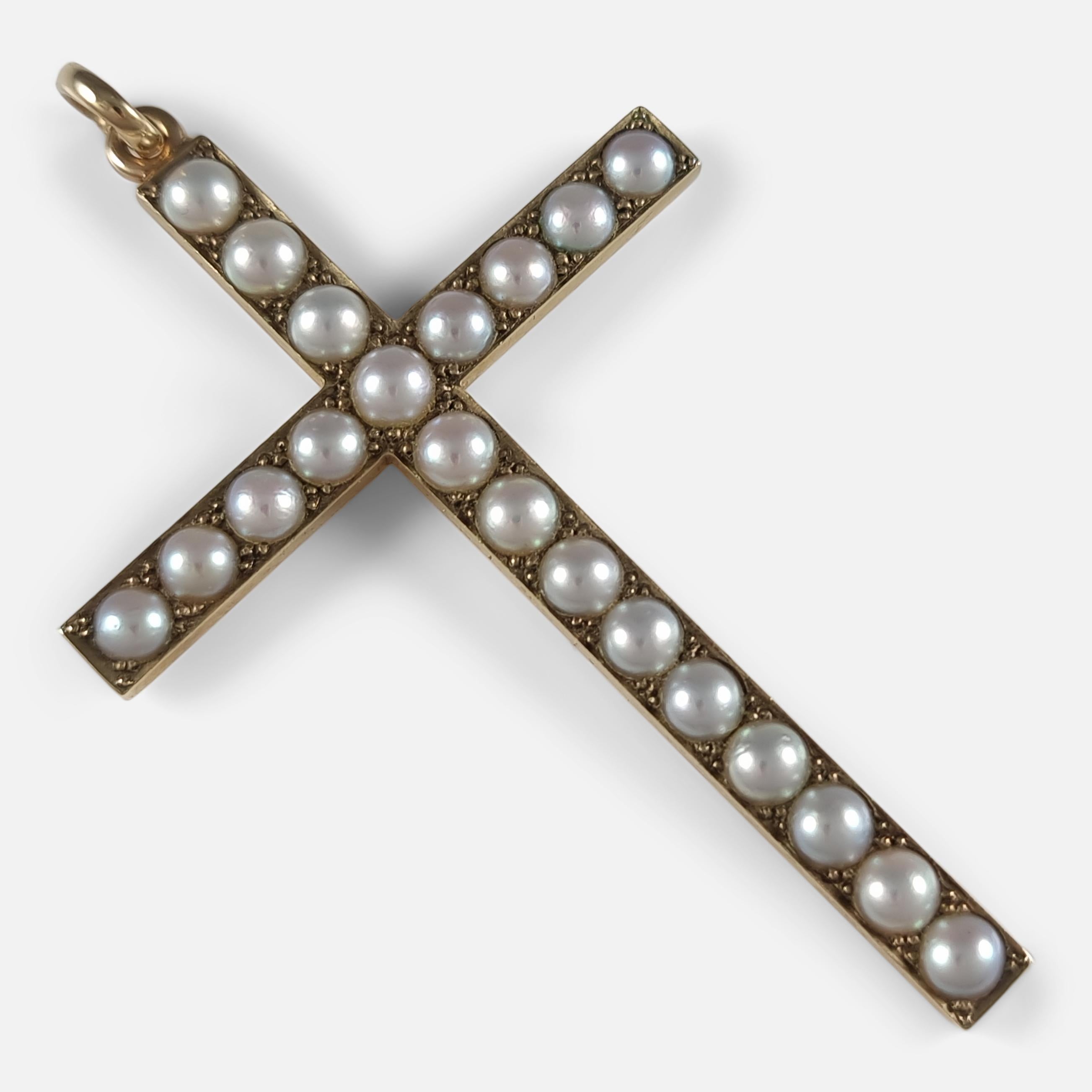 George VI 9 Carat Gold Seed Pearl Cross Pendant, 1938 1